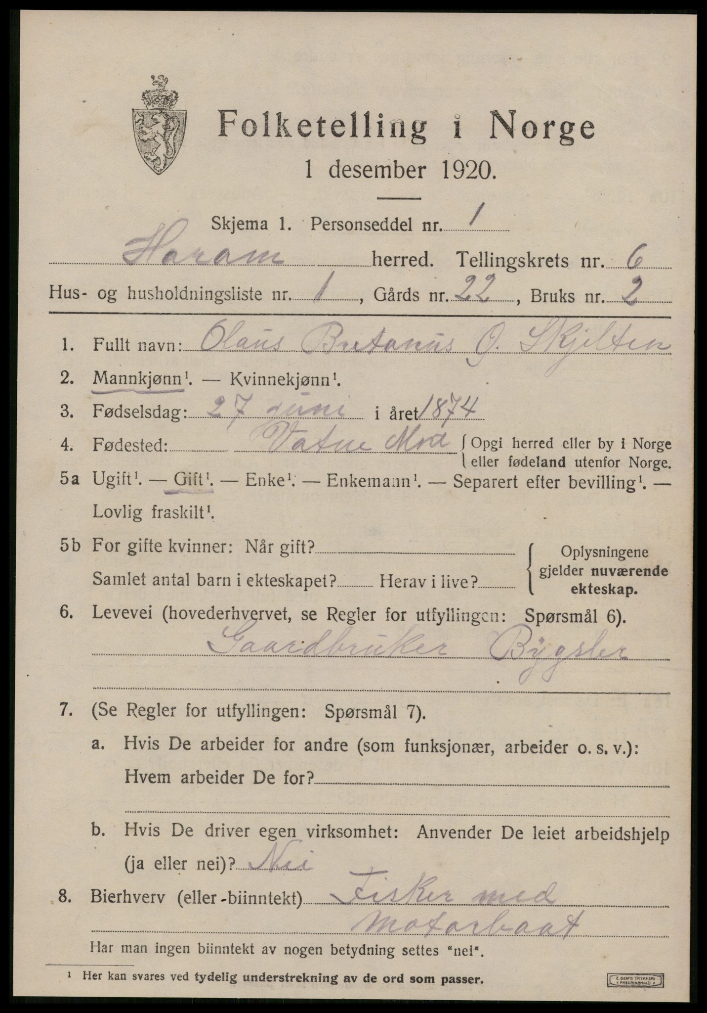 SAT, Folketelling 1920 for 1534 Haram herred, 1920, s. 3229