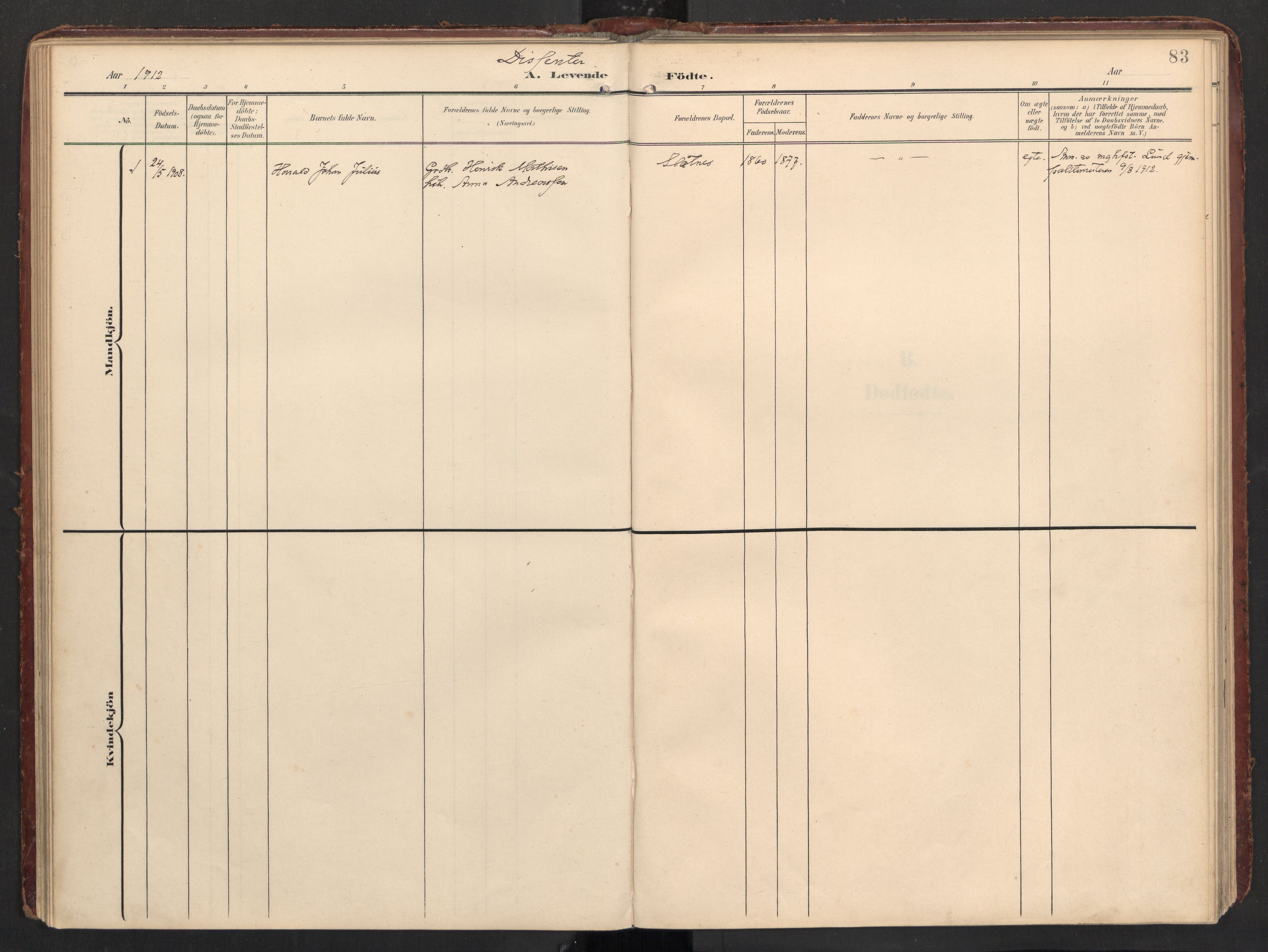 Ministerialprotokoller, klokkerbøker og fødselsregistre - Nordland, AV/SAT-A-1459/890/L1287: Ministerialbok nr. 890A02, 1903-1915, s. 83