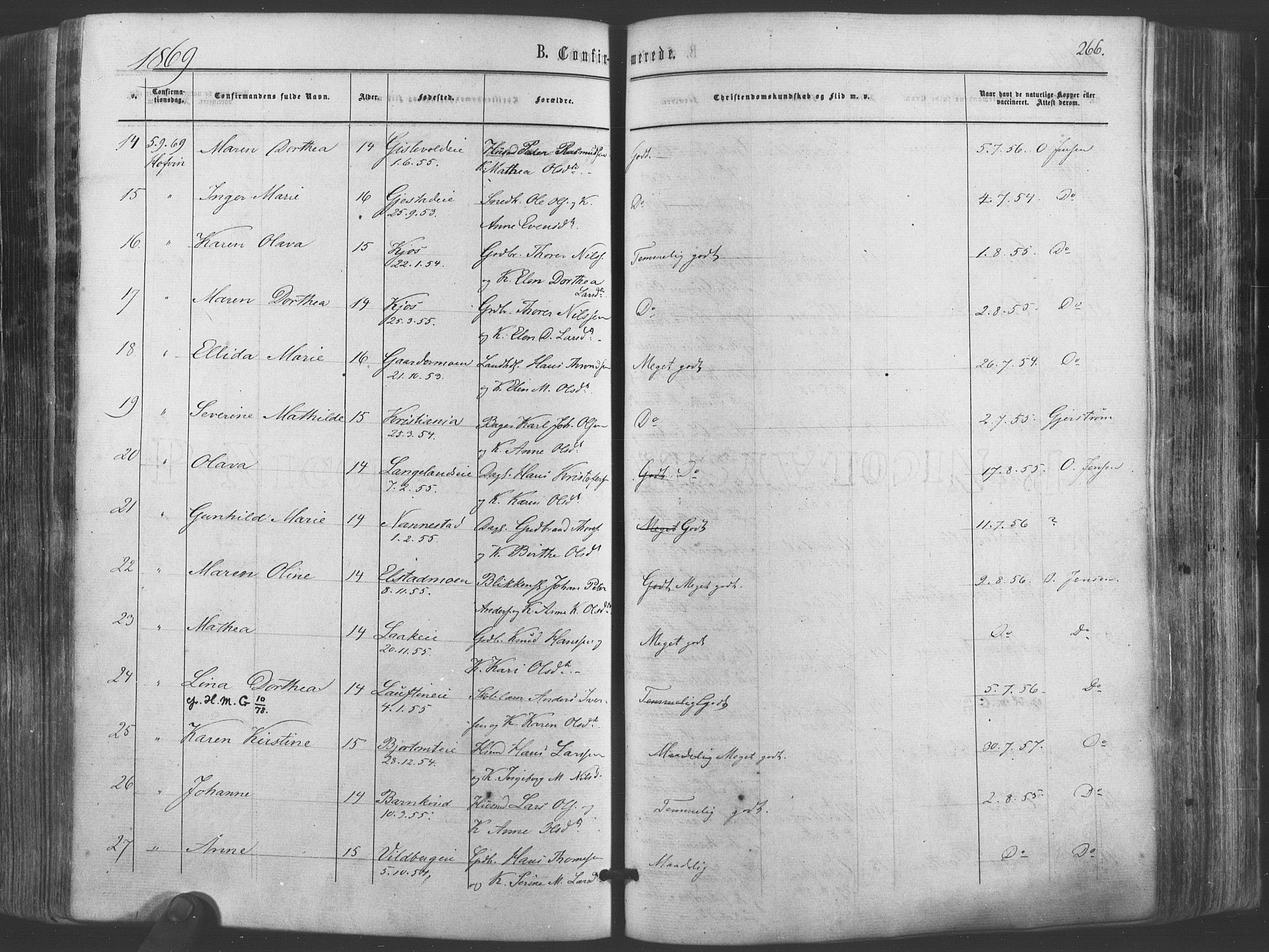 Ullensaker prestekontor Kirkebøker, SAO/A-10236a/F/Fa/L0016: Ministerialbok nr. I 16, 1863-1875, s. 266