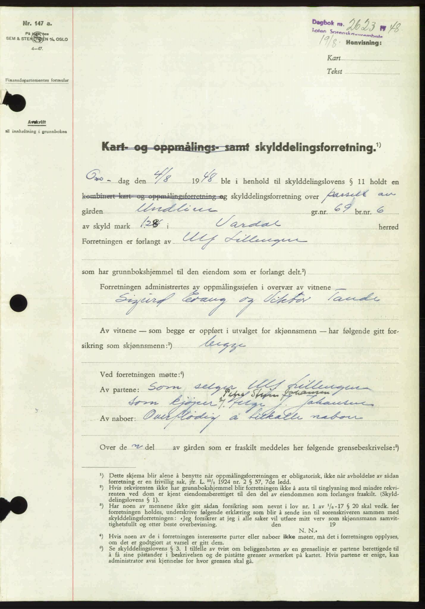 Toten tingrett, SAH/TING-006/H/Hb/Hbc/L0020: Pantebok nr. Hbc-20, 1948-1948, Dagboknr: 2623/1948