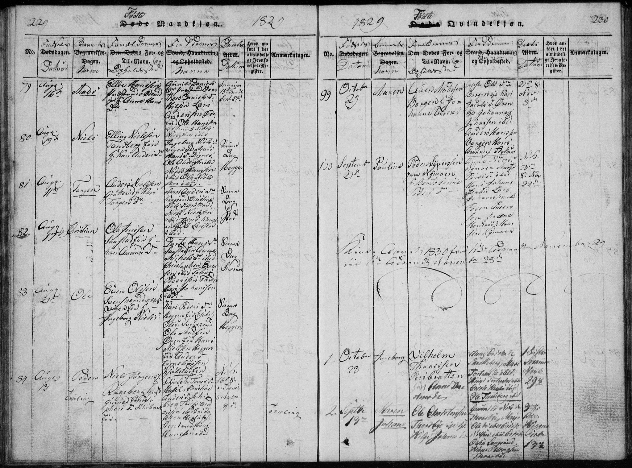 Modum kirkebøker, AV/SAKO-A-234/G/Ga/L0002: Klokkerbok nr. I 2, 1824-1832, s. 229-230