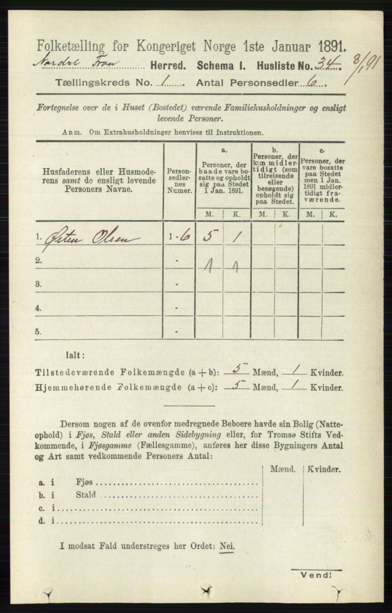 RA, Folketelling 1891 for 0518 Nord-Fron herred, 1891, s. 68