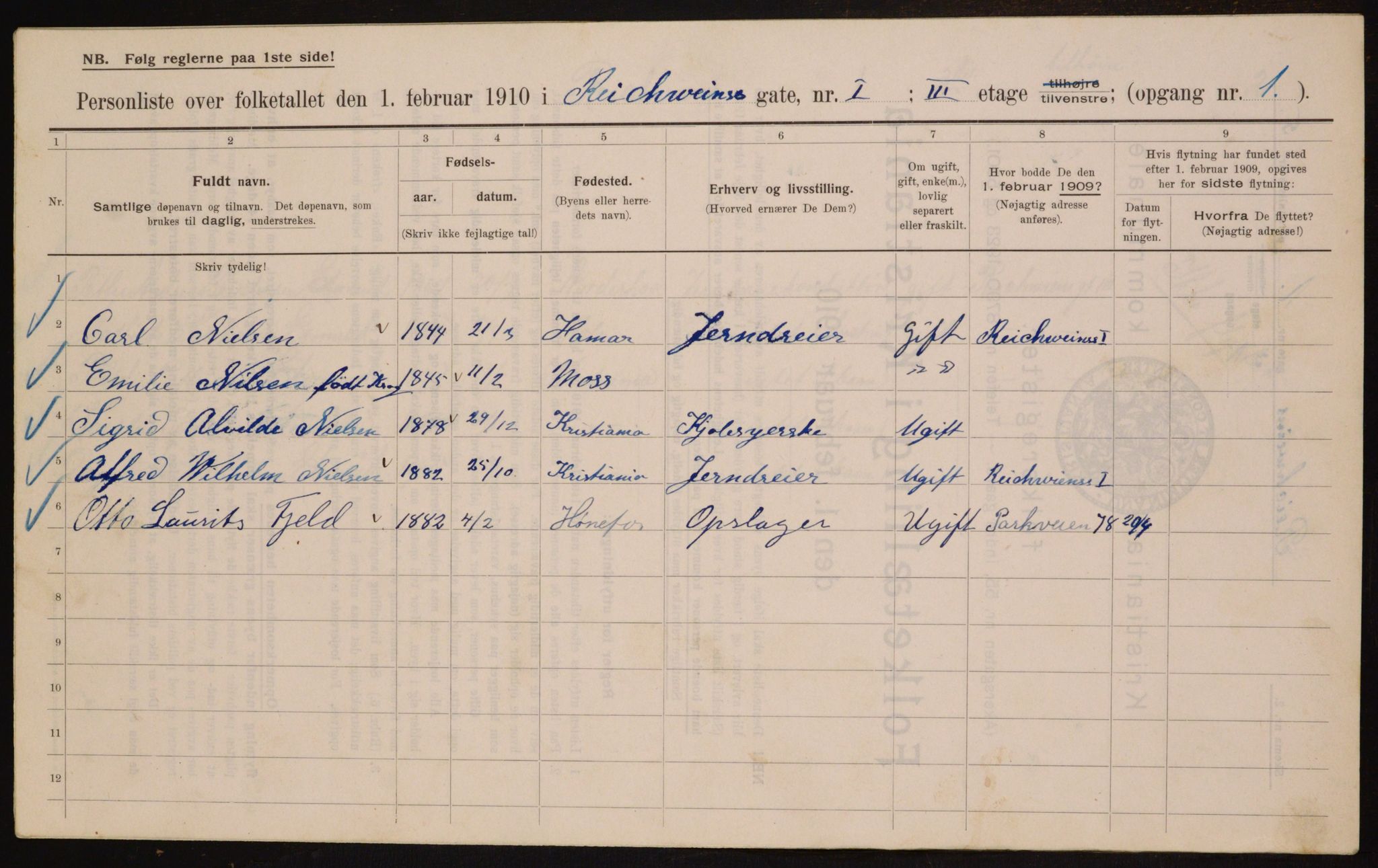 OBA, Kommunal folketelling 1.2.1910 for Kristiania, 1910, s. 79004