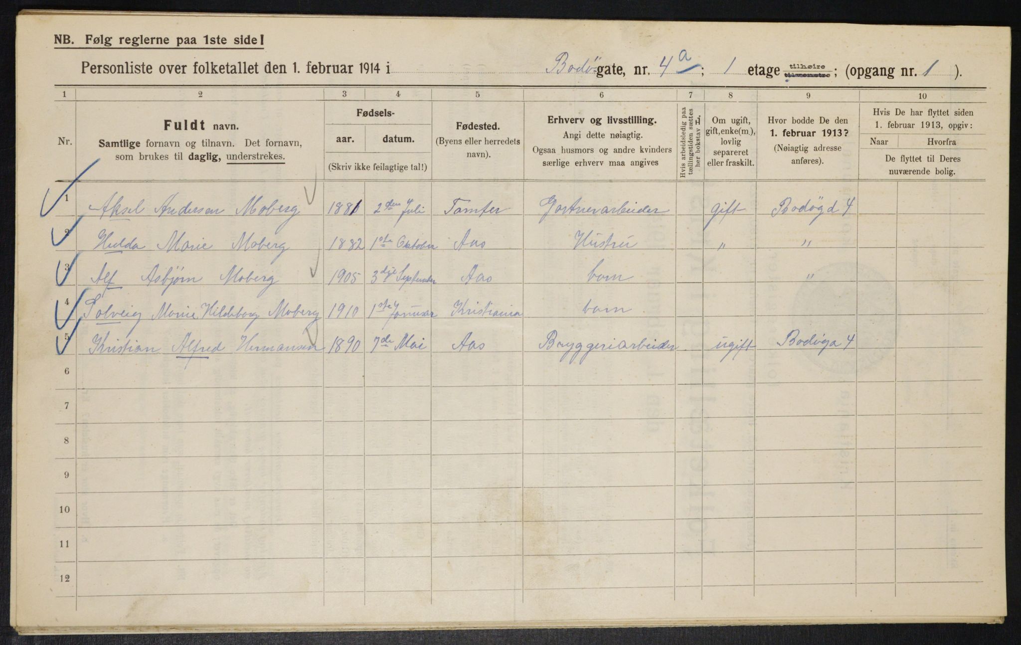 OBA, Kommunal folketelling 1.2.1914 for Kristiania, 1914, s. 6713