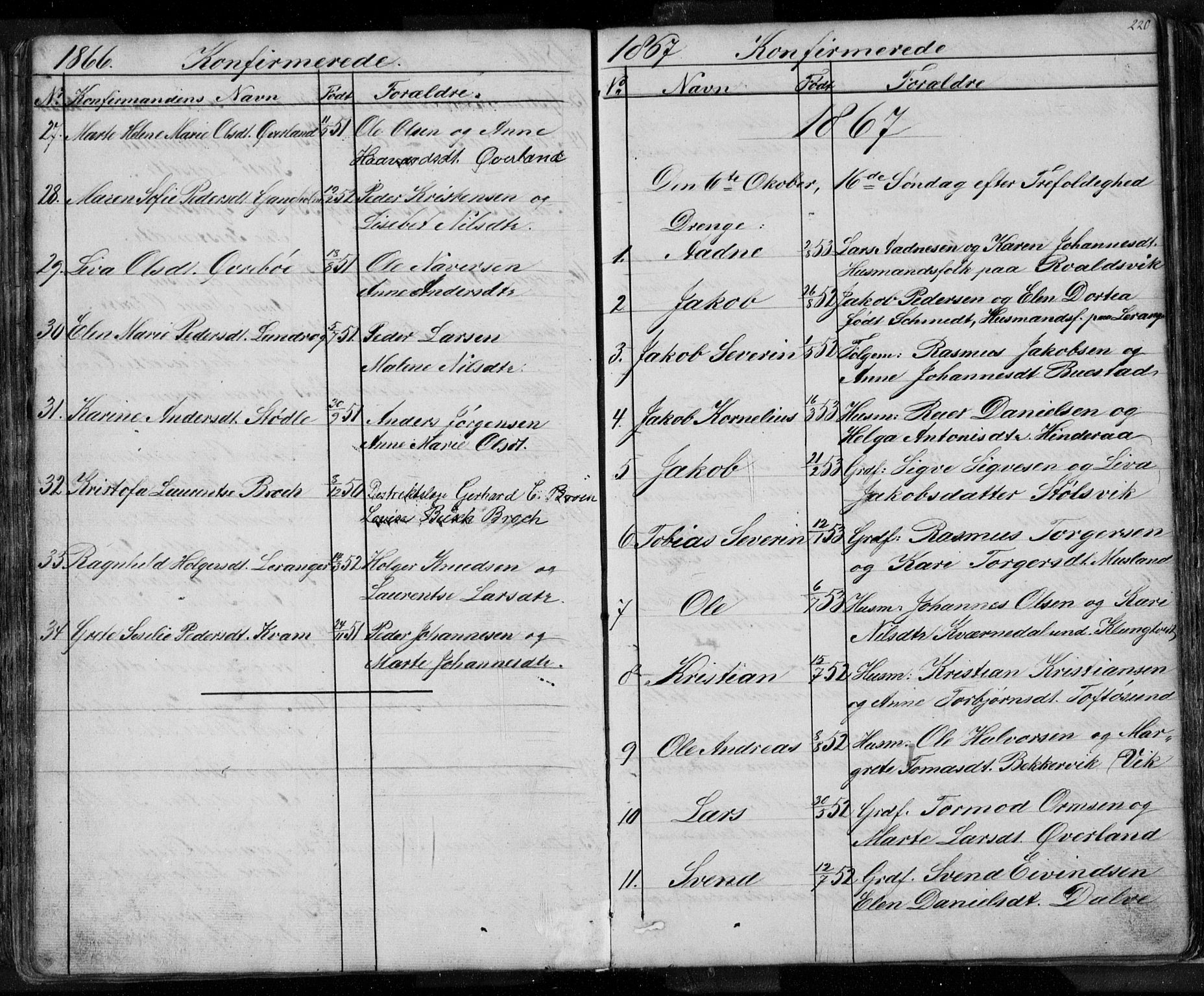 Nedstrand sokneprestkontor, AV/SAST-A-101841/01/V: Klokkerbok nr. B 3, 1848-1933, s. 220