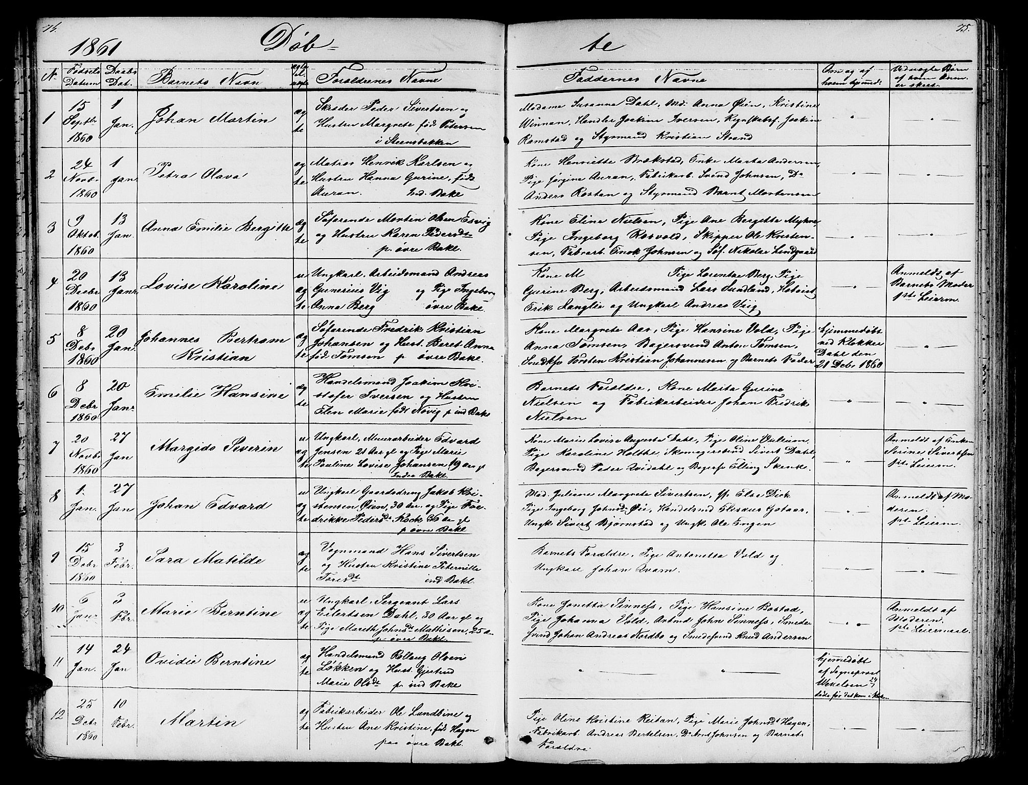 Ministerialprotokoller, klokkerbøker og fødselsregistre - Sør-Trøndelag, SAT/A-1456/604/L0219: Klokkerbok nr. 604C02, 1851-1869, s. 74-75