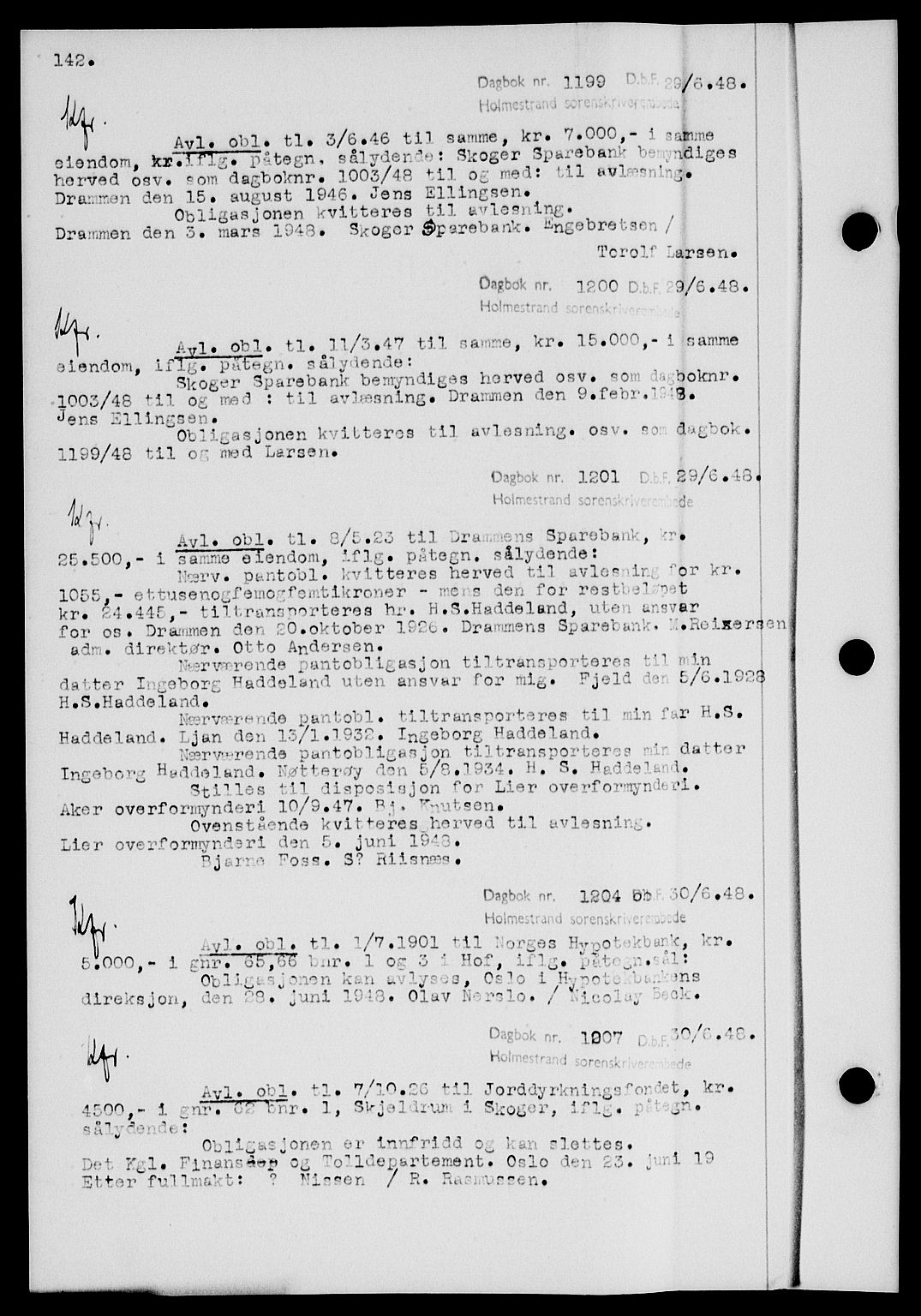 Holmestrand sorenskriveri, SAKO/A-67/G/Ga/Gab/L0058: Pantebok nr. B-58, 1947-1948, s. 142, Dagboknr: 1199/1948