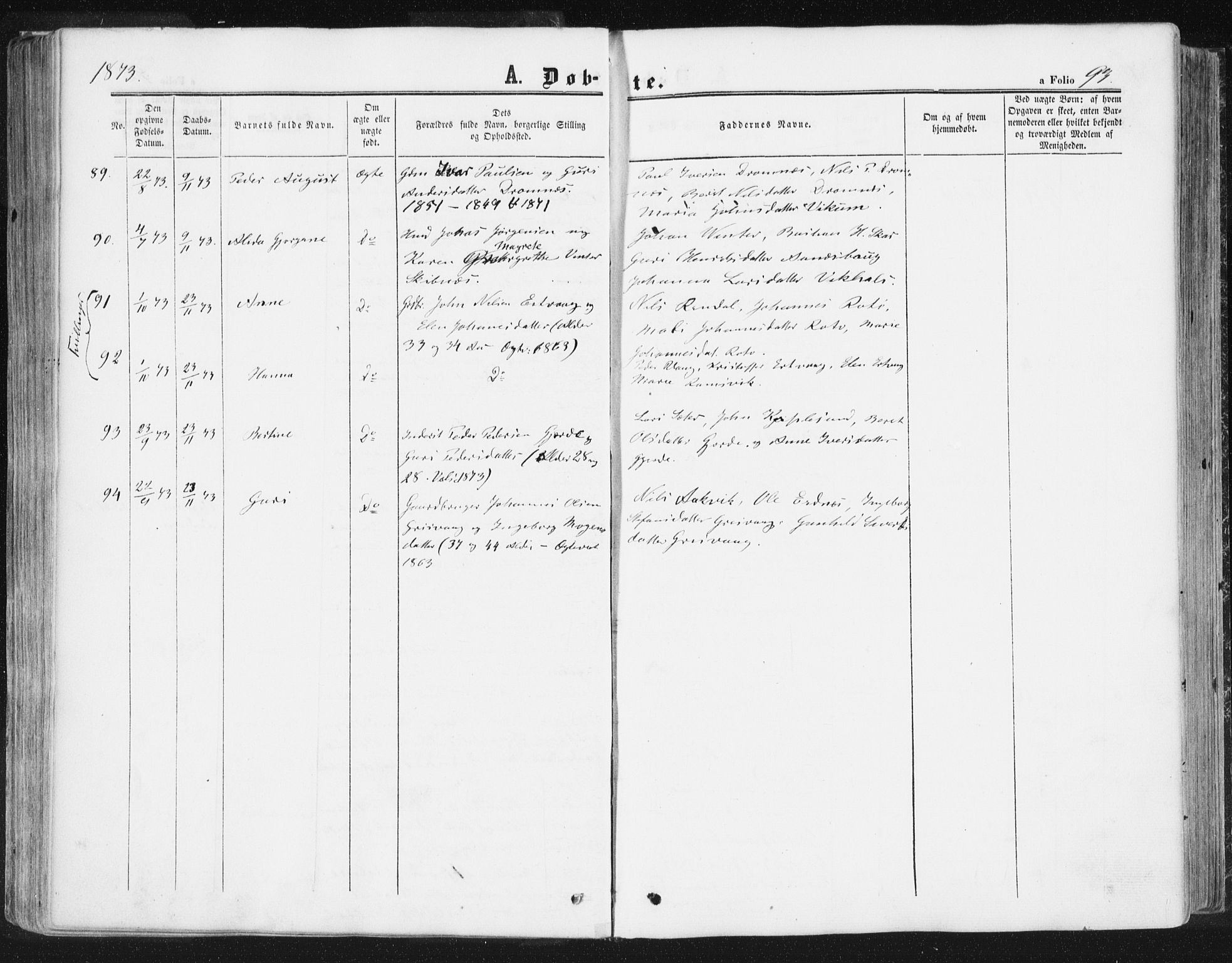 Ministerialprotokoller, klokkerbøker og fødselsregistre - Møre og Romsdal, AV/SAT-A-1454/578/L0905: Ministerialbok nr. 578A04, 1859-1877, s. 93