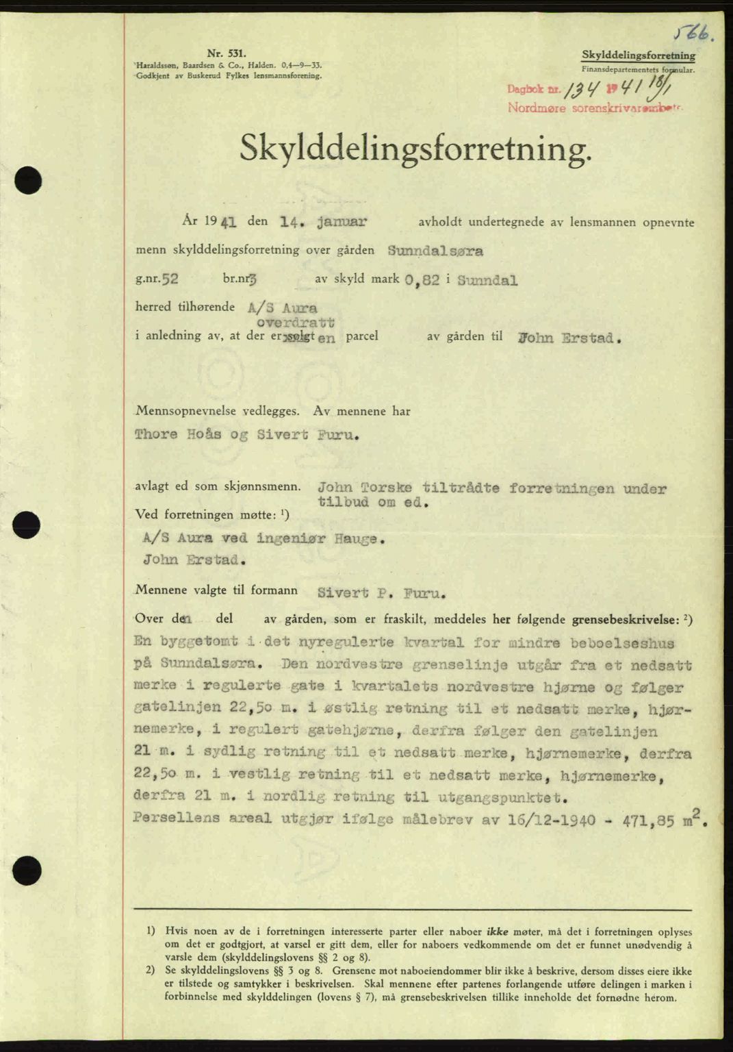Nordmøre sorenskriveri, SAT/A-4132/1/2/2Ca: Pantebok nr. A89, 1940-1941, Dagboknr: 134/1941