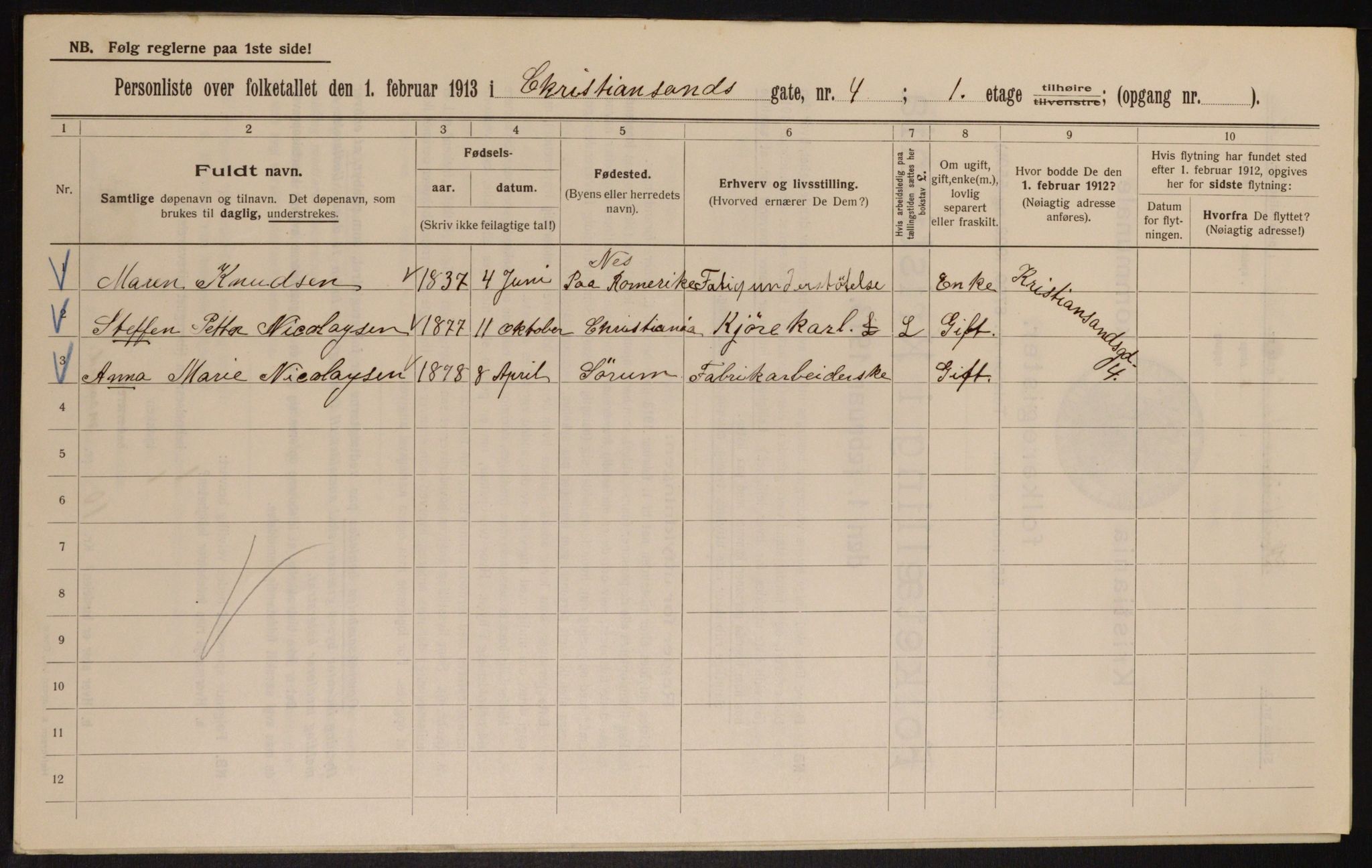 OBA, Kommunal folketelling 1.2.1913 for Kristiania, 1913, s. 53964