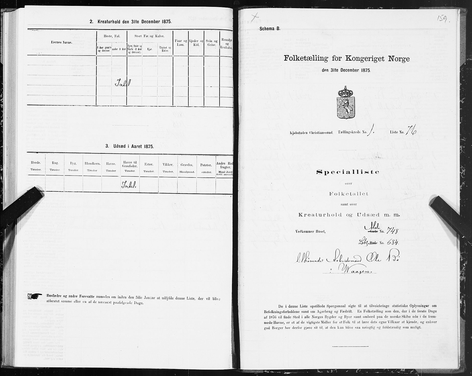 SAT, Folketelling 1875 for 1503B Kristiansund prestegjeld, Kristiansund kjøpstad, 1875, s. 1159