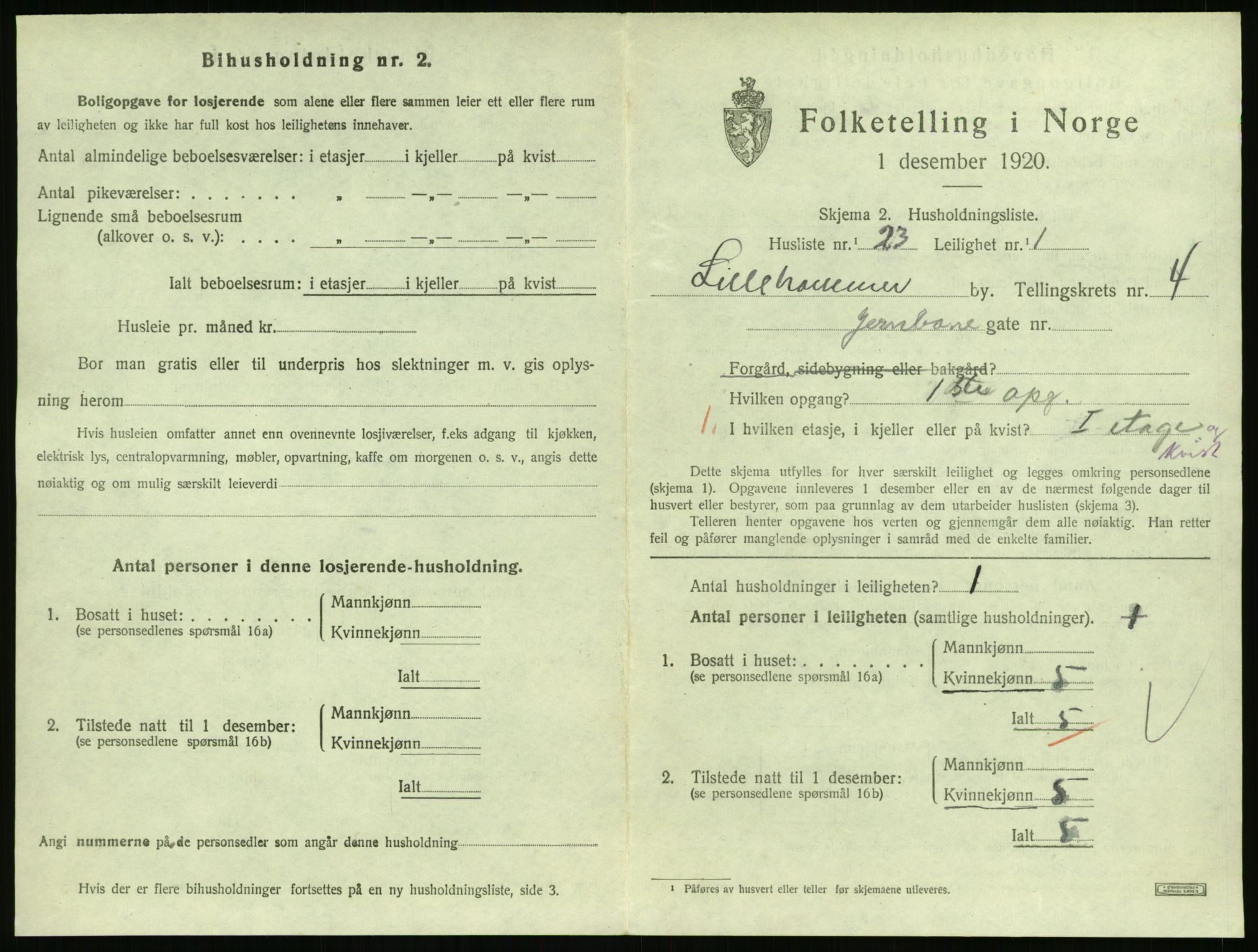 SAH, Folketelling 1920 for 0501 Lillehammer kjøpstad, 1920, s. 2020