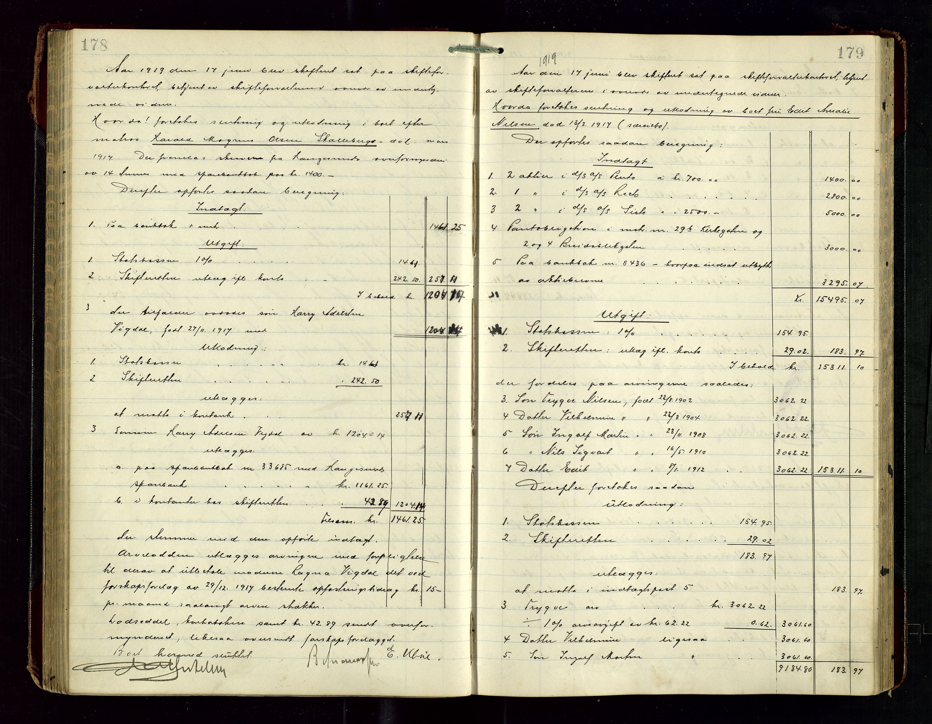 Haugesund tingrett, AV/SAST-A-101415/01/IV/IVD/L0003: Skifteutlodningsprotokoll, med register, 1915-1924, s. 178-179