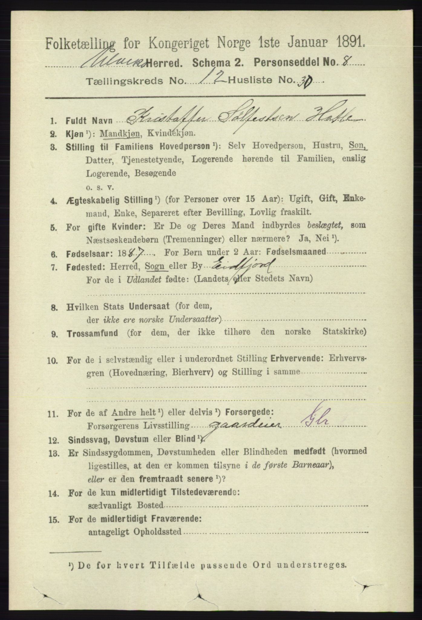 RA, Folketelling 1891 for 1233 Ulvik herred, 1891, s. 3786