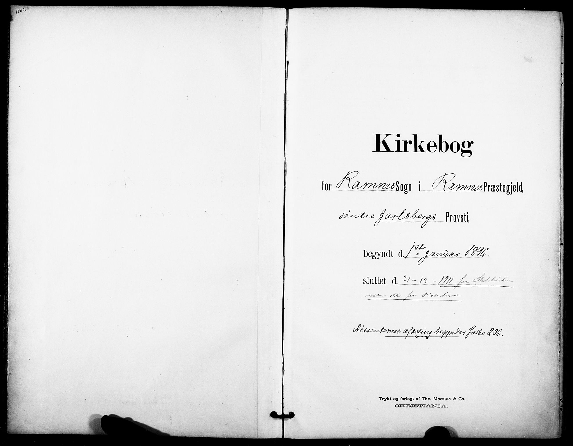 Ramnes kirkebøker, AV/SAKO-A-314/F/Fa/L0008: Ministerialbok nr. I 8, 1896-1913