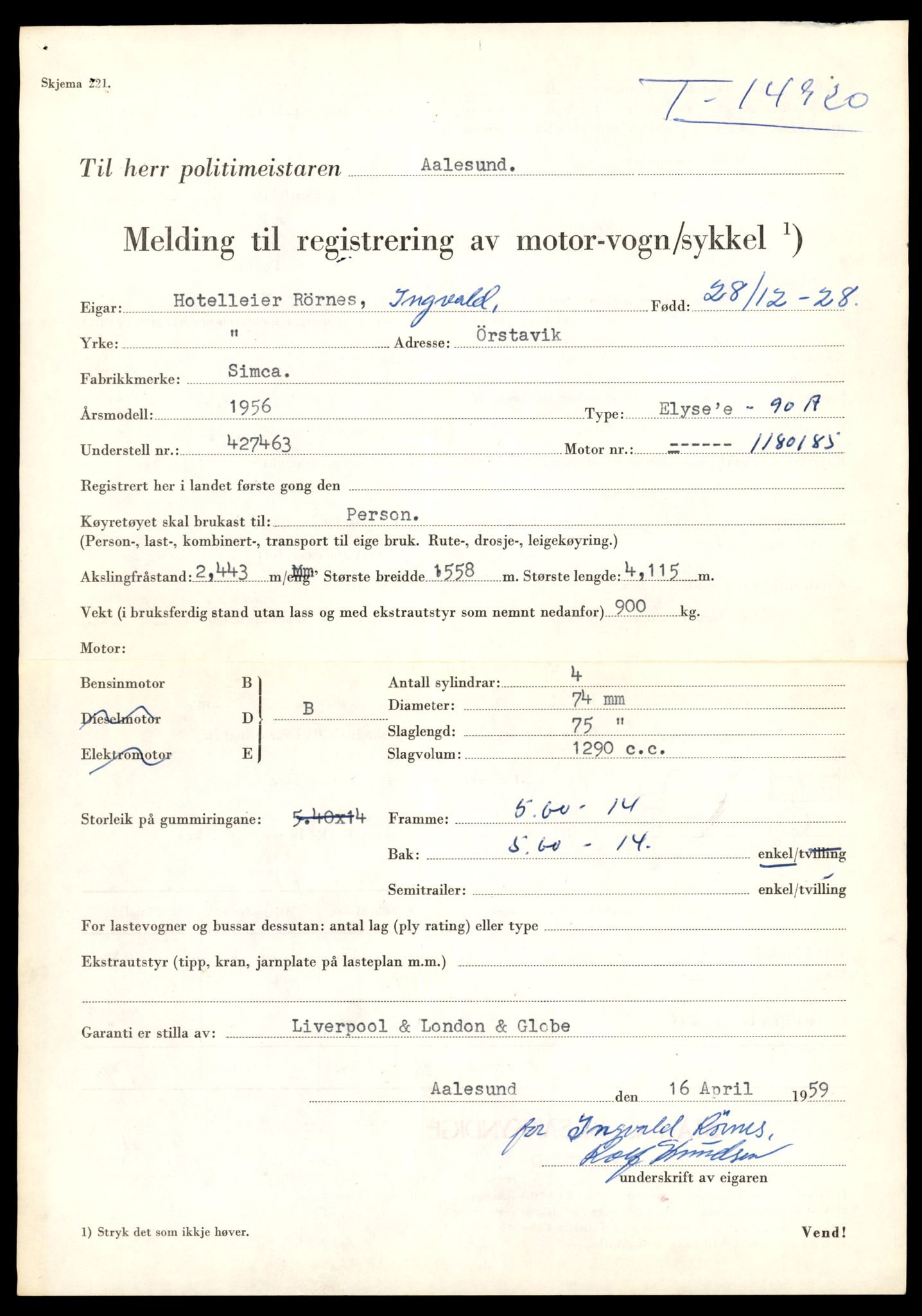 Møre og Romsdal vegkontor - Ålesund trafikkstasjon, AV/SAT-A-4099/F/Fe/L0049: Registreringskort for kjøretøy T 14864 - T 18613, 1927-1998, s. 1281