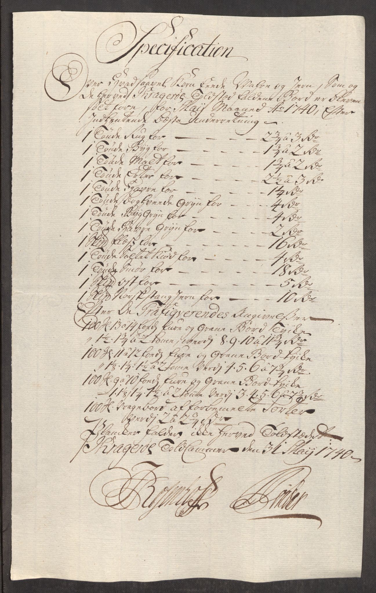 Rentekammeret inntil 1814, Realistisk ordnet avdeling, AV/RA-EA-4070/Oe/L0002: [Ø1]: Priskuranter, 1740-1744, s. 122