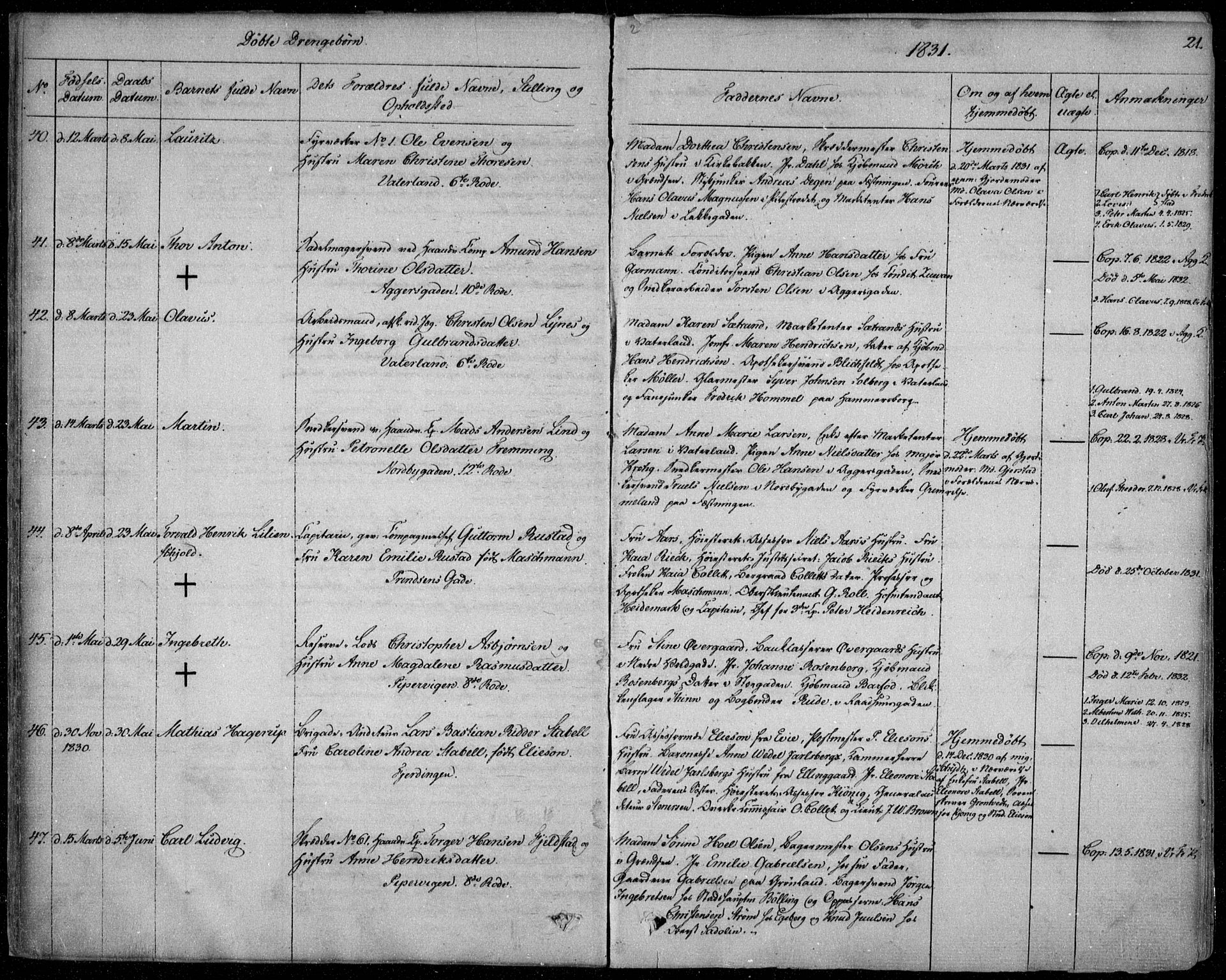 Garnisonsmenigheten Kirkebøker, SAO/A-10846/F/Fa/L0006: Ministerialbok nr. 6, 1828-1841, s. 21