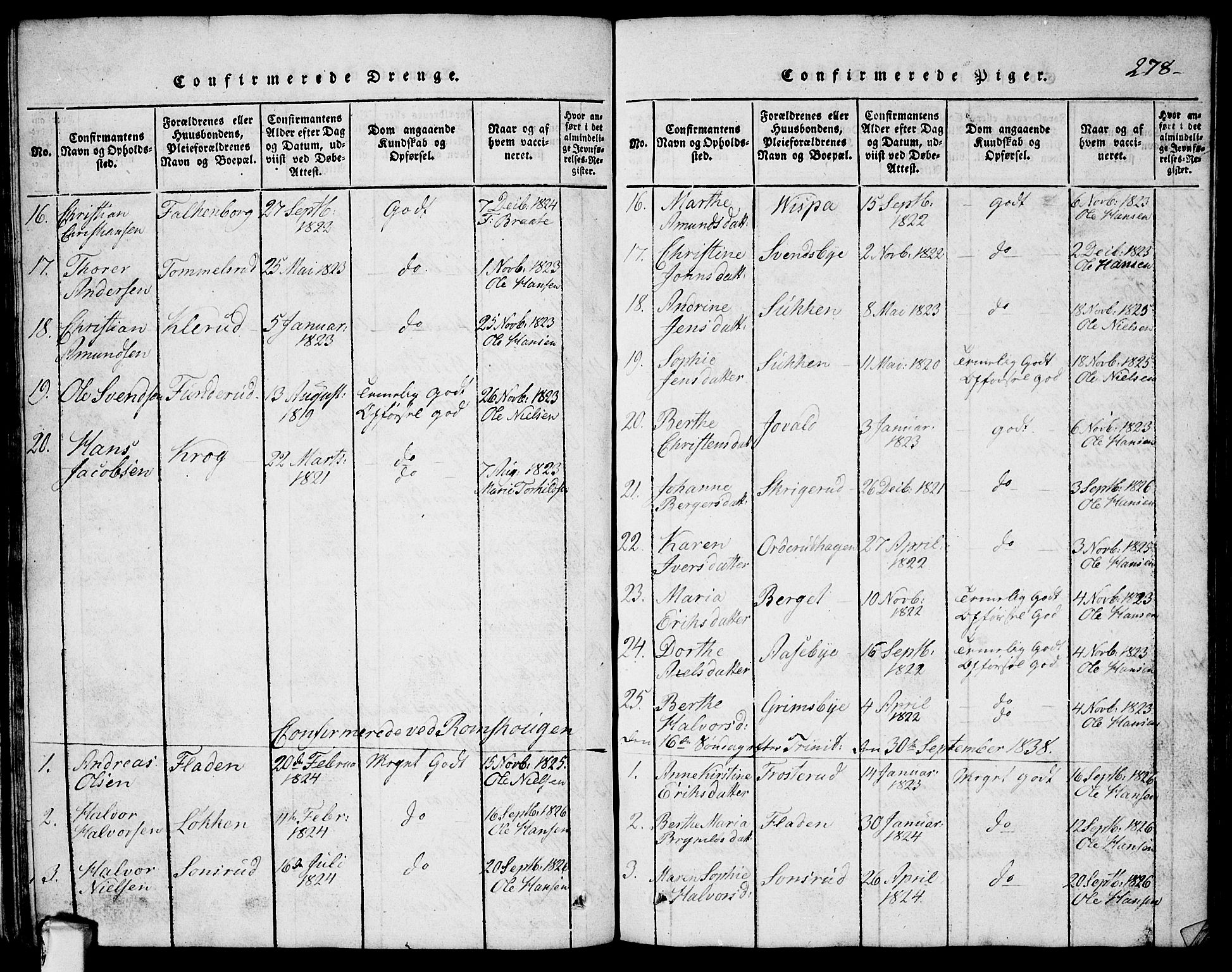 Rødenes prestekontor Kirkebøker, AV/SAO-A-2005/G/Ga/L0001: Klokkerbok nr.  I 1, 1814-1841, s. 278