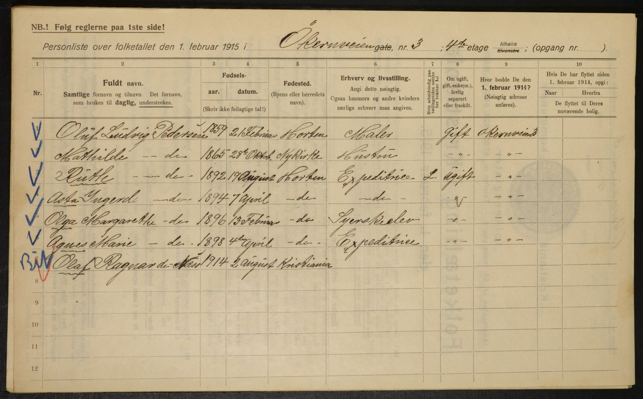 OBA, Kommunal folketelling 1.2.1915 for Kristiania, 1915, s. 129286