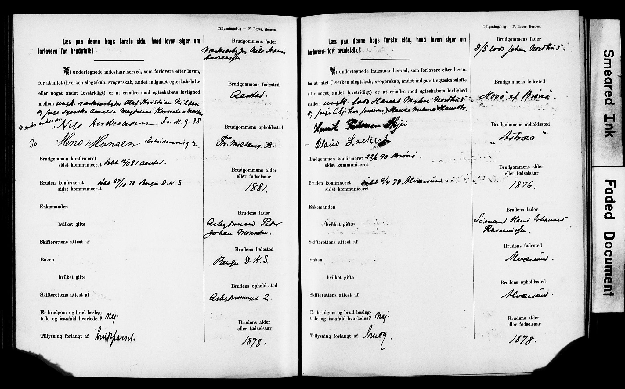 Mariakirken Sokneprestembete, SAB/A-76901: Forlovererklæringer nr. II.5.2, 1901-1909, s. 118