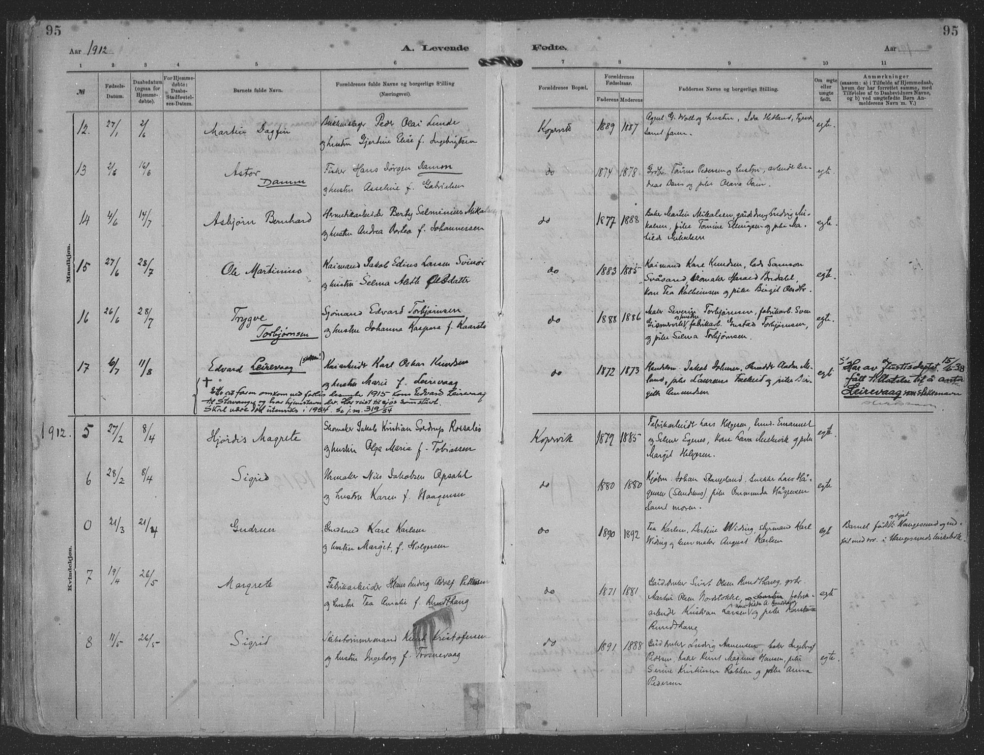 Kopervik sokneprestkontor, AV/SAST-A-101850/H/Ha/Haa/L0001: Ministerialbok nr. A 1, 1880-1919, s. 95
