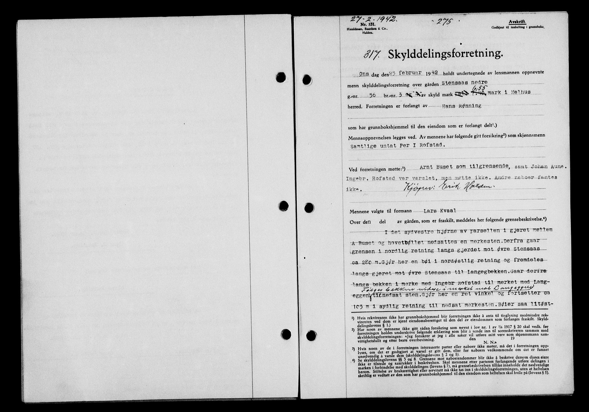 Gauldal sorenskriveri, SAT/A-0014/1/2/2C/L0054: Pantebok nr. 59, 1941-1942, Dagboknr: 317/1942