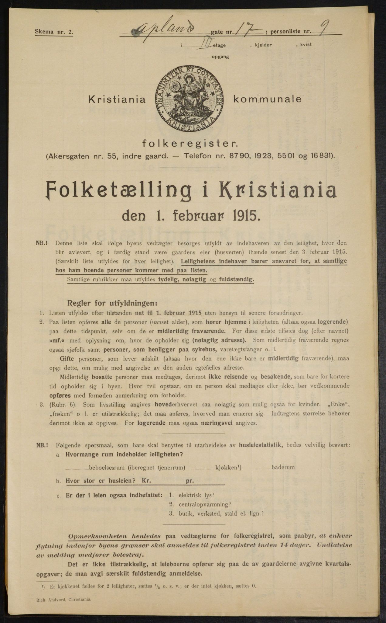 OBA, Kommunal folketelling 1.2.1915 for Kristiania, 1915, s. 75376