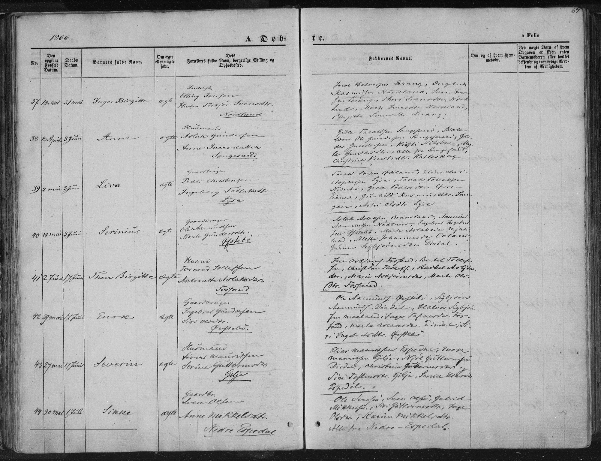 Høgsfjord sokneprestkontor, AV/SAST-A-101624/H/Ha/Haa/L0001: Ministerialbok nr. A 1, 1854-1875, s. 67