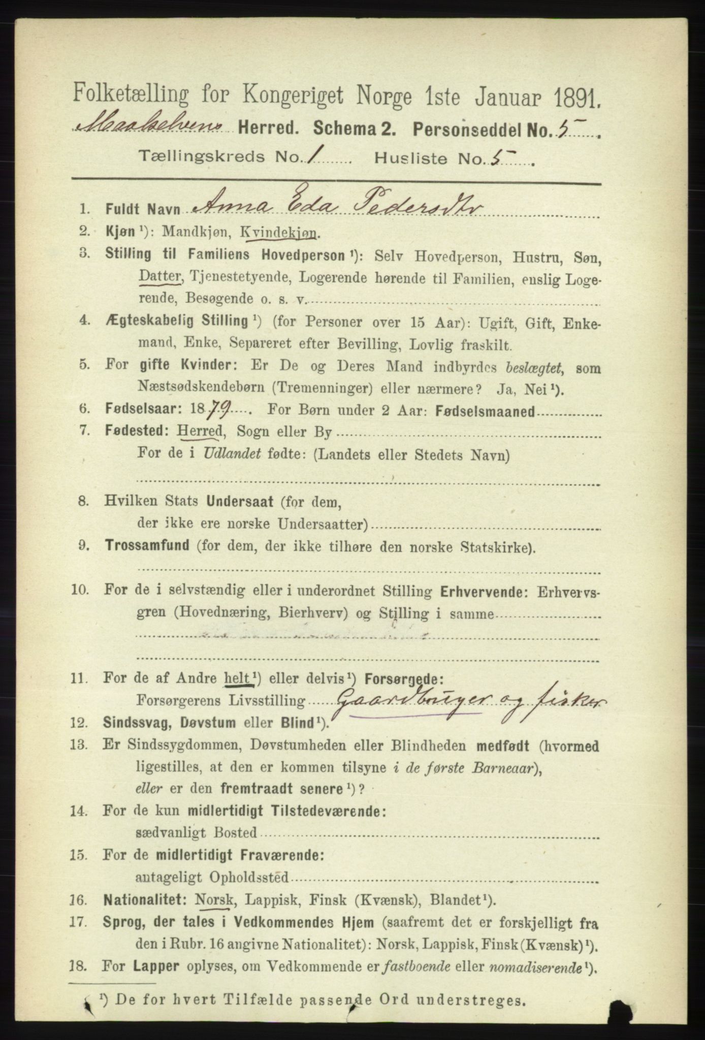 RA, Folketelling 1891 for 1924 Målselv herred, 1891, s. 94