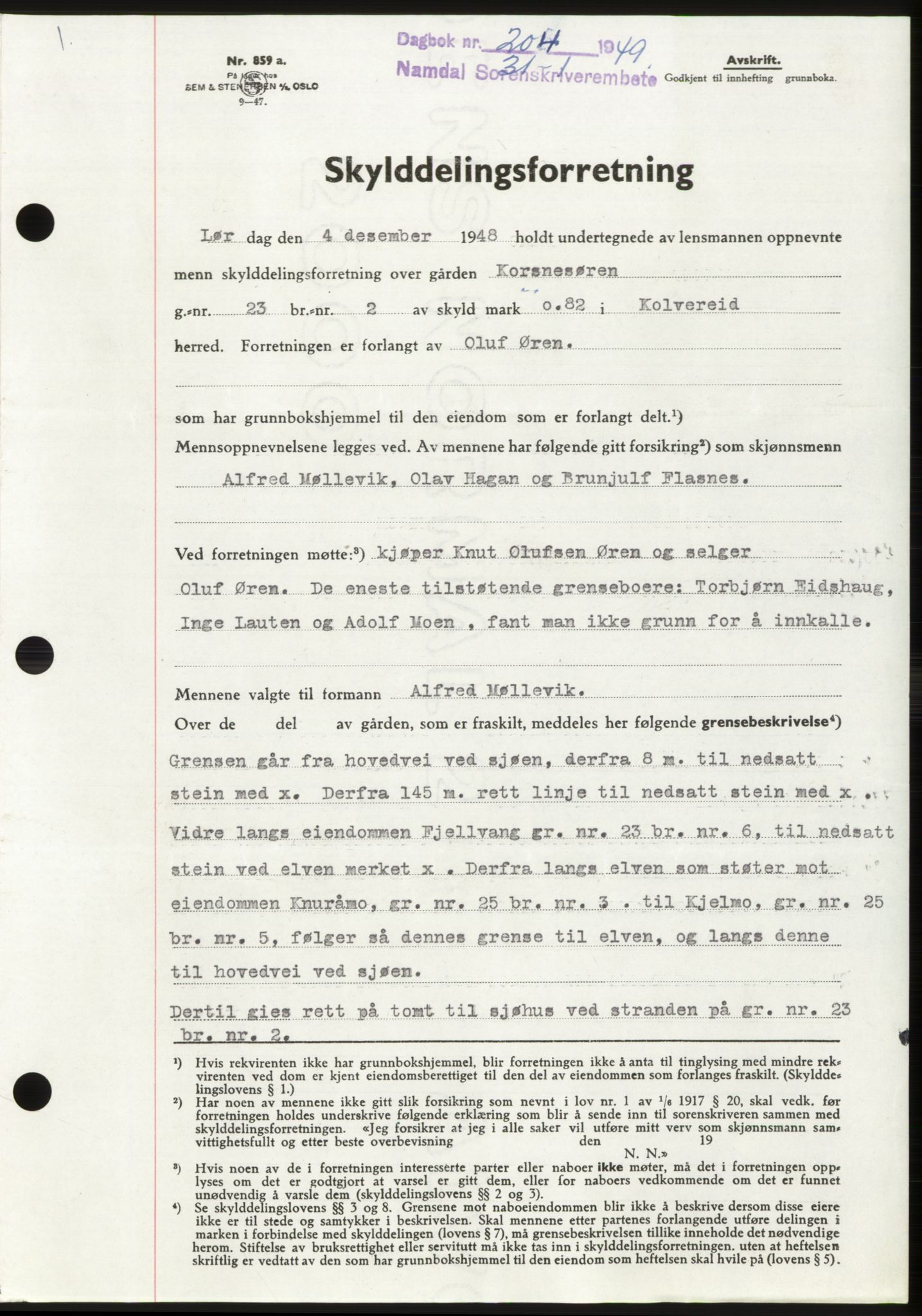 Namdal sorenskriveri, SAT/A-4133/1/2/2C: Pantebok nr. -, 1949-1949, Dagboknr: 204/1949