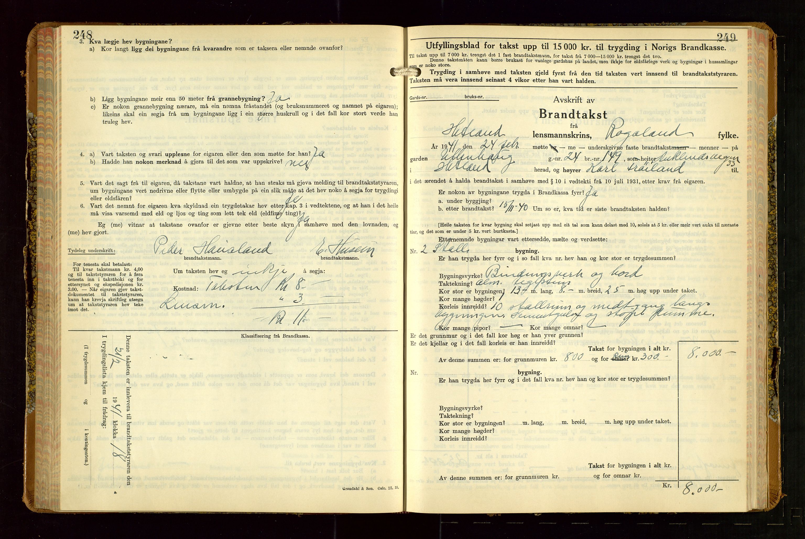 Hetland lensmannskontor, AV/SAST-A-100101/Gob/L0007: "Brandtakstbok", 1939-1949, s. 248-249