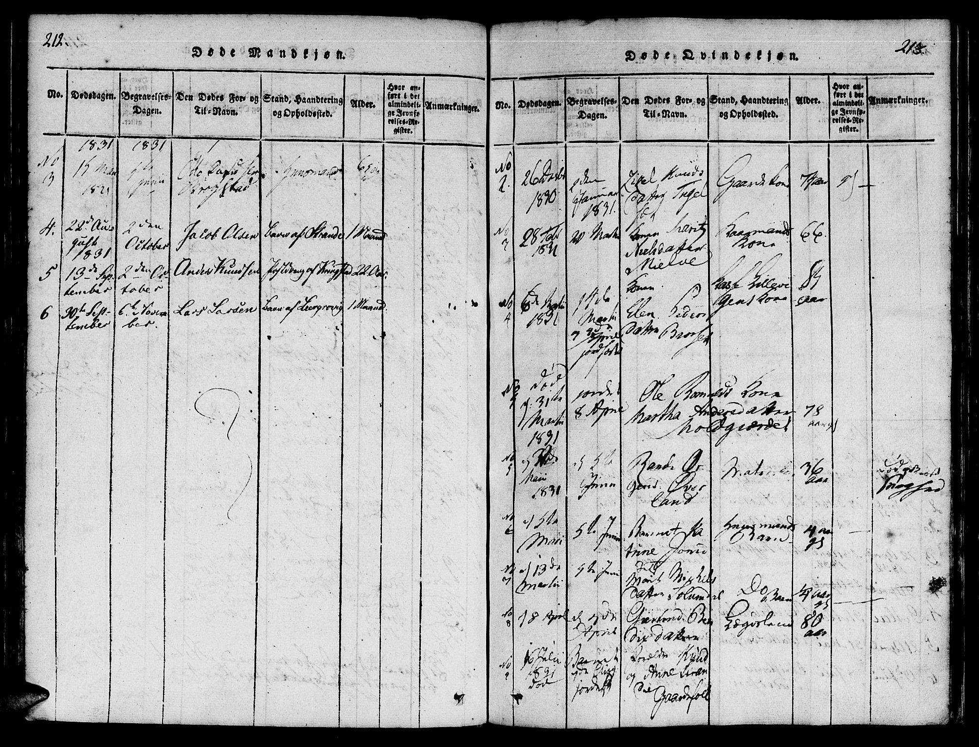 Ministerialprotokoller, klokkerbøker og fødselsregistre - Møre og Romsdal, SAT/A-1454/555/L0652: Ministerialbok nr. 555A03, 1817-1843, s. 212-213