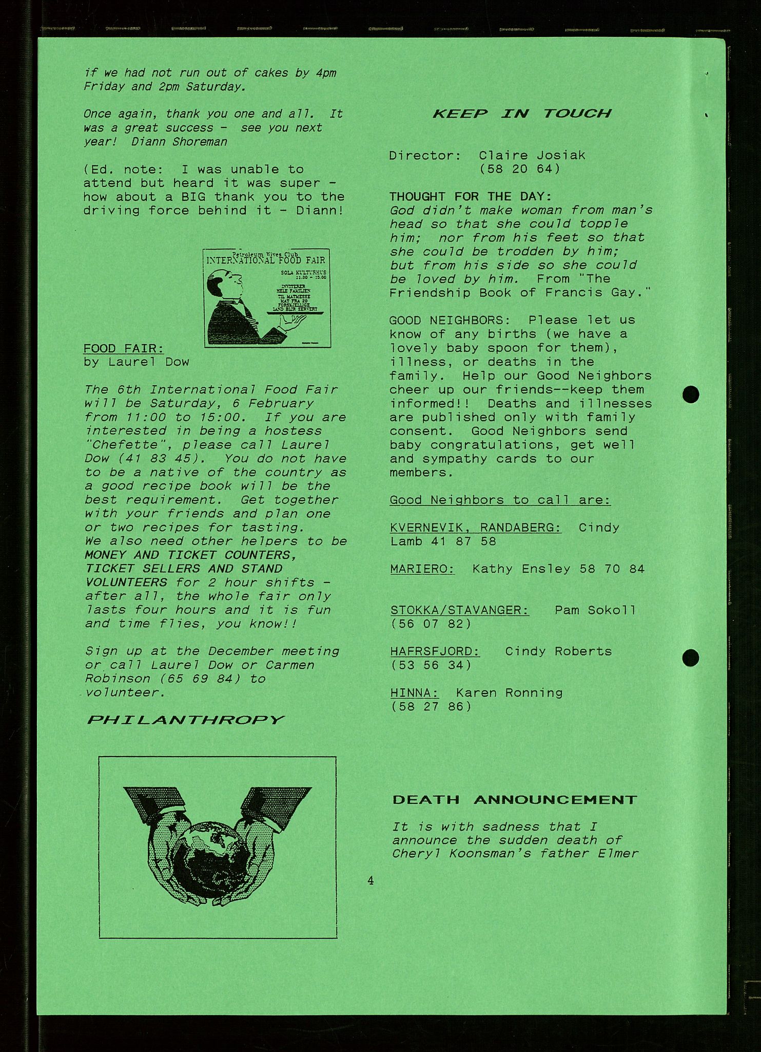 PA 1547 - Petroleum Wives Club, AV/SAST-A-101974/X/Xa/L0003: Newsletter, 1988-1994