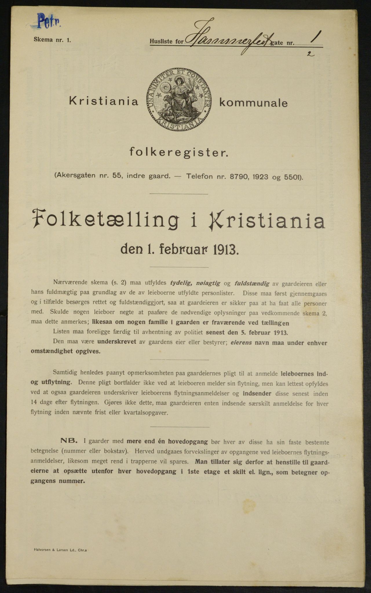 OBA, Kommunal folketelling 1.2.1913 for Kristiania, 1913, s. 34266