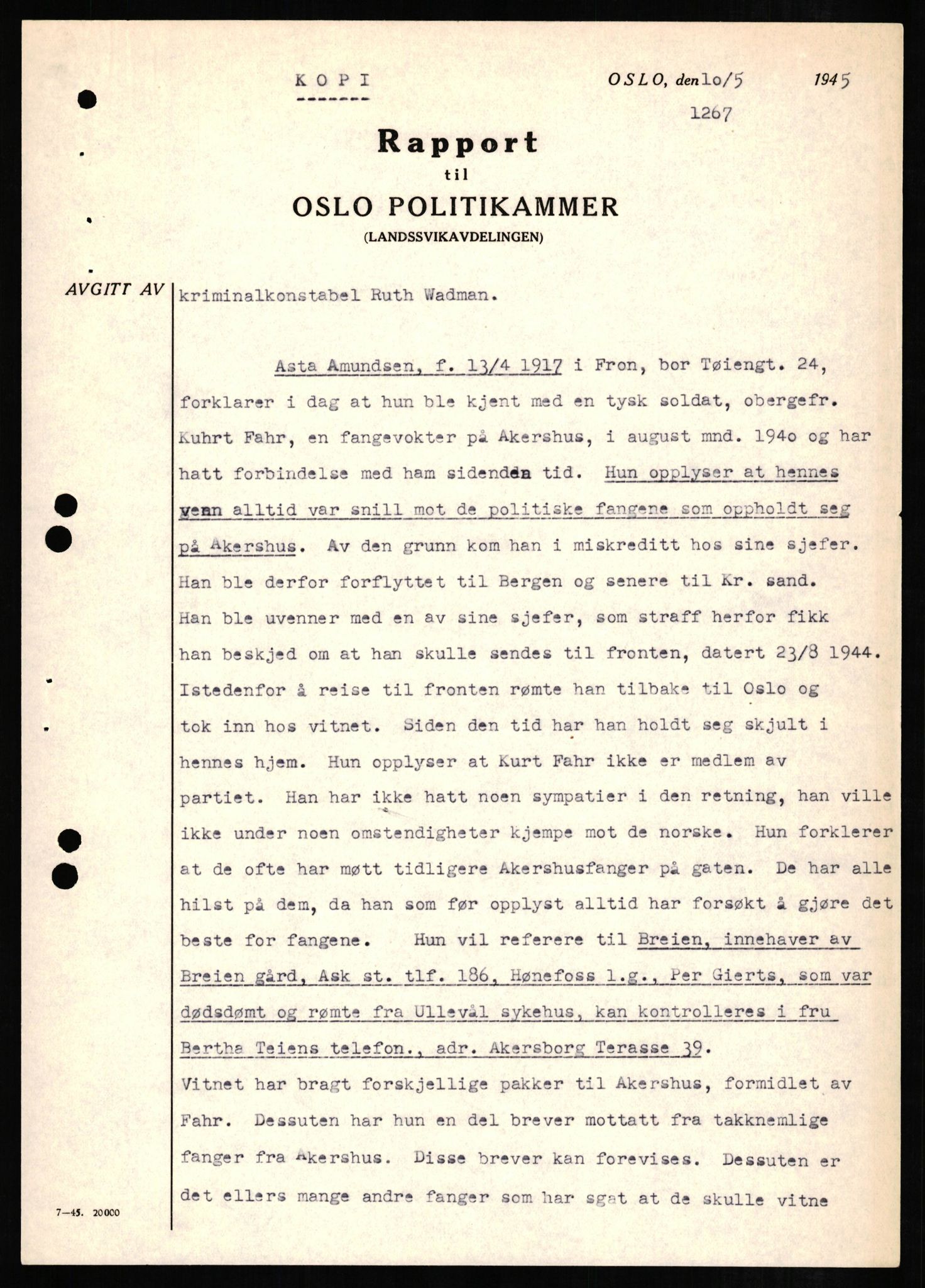 Forsvaret, Forsvarets overkommando II, AV/RA-RAFA-3915/D/Db/L0007: CI Questionaires. Tyske okkupasjonsstyrker i Norge. Tyskere., 1945-1946, s. 403