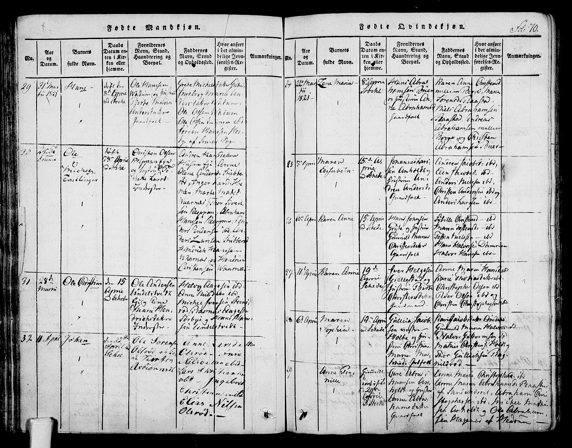 Stokke kirkebøker, AV/SAKO-A-320/F/Fa/L0005: Ministerialbok nr. I 5, 1815-1826, s. 70