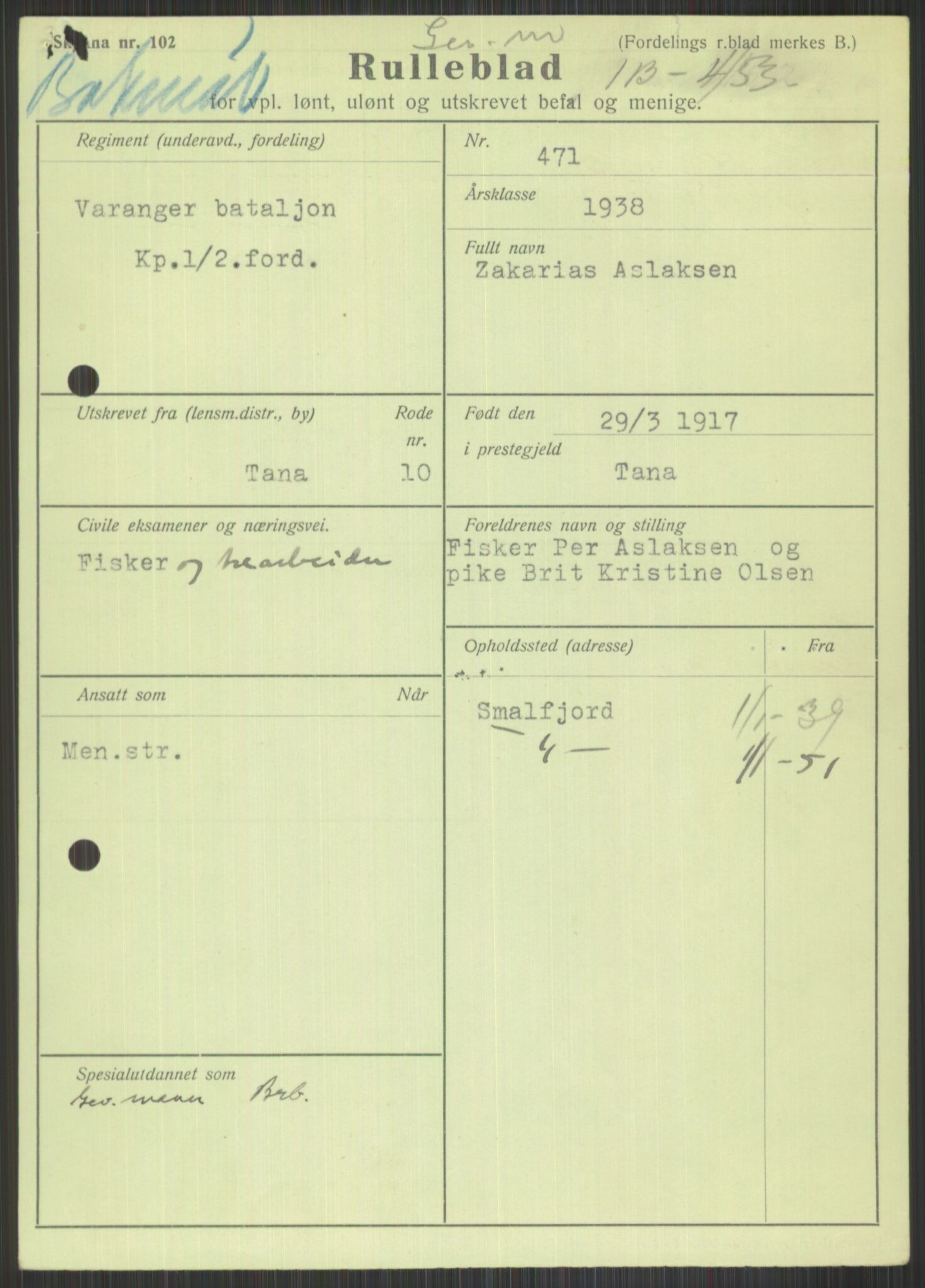 Forsvaret, Varanger bataljon, AV/RA-RAFA-2258/1/D/L0441: Rulleblad for fødte 1913-1917, 1913-1917, s. 1275