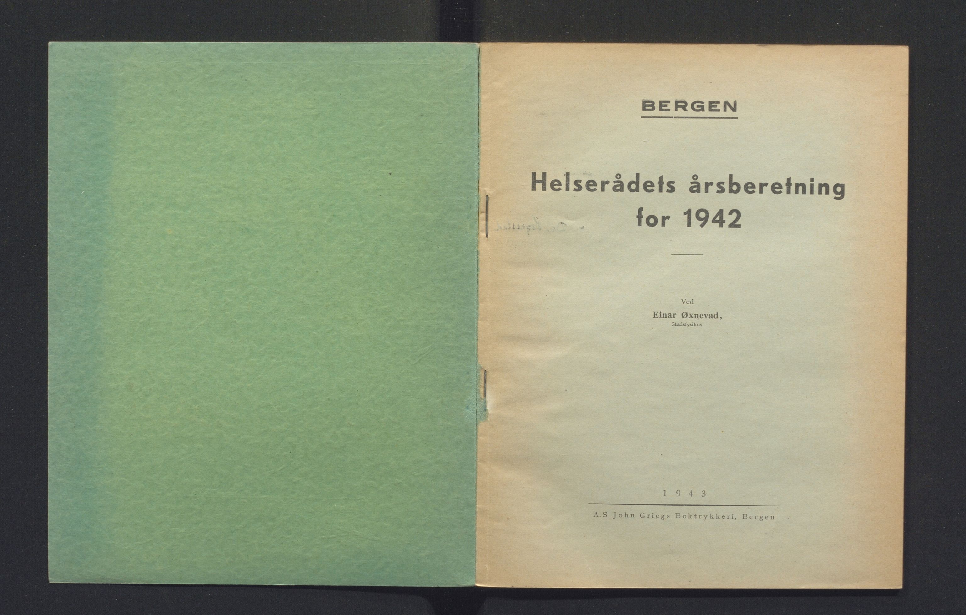 Bergen kommune, Sunnhetsvesen (Bergen helseråd), BBA/A-2617/X/Xa/L0035: Årsmelding, 1942