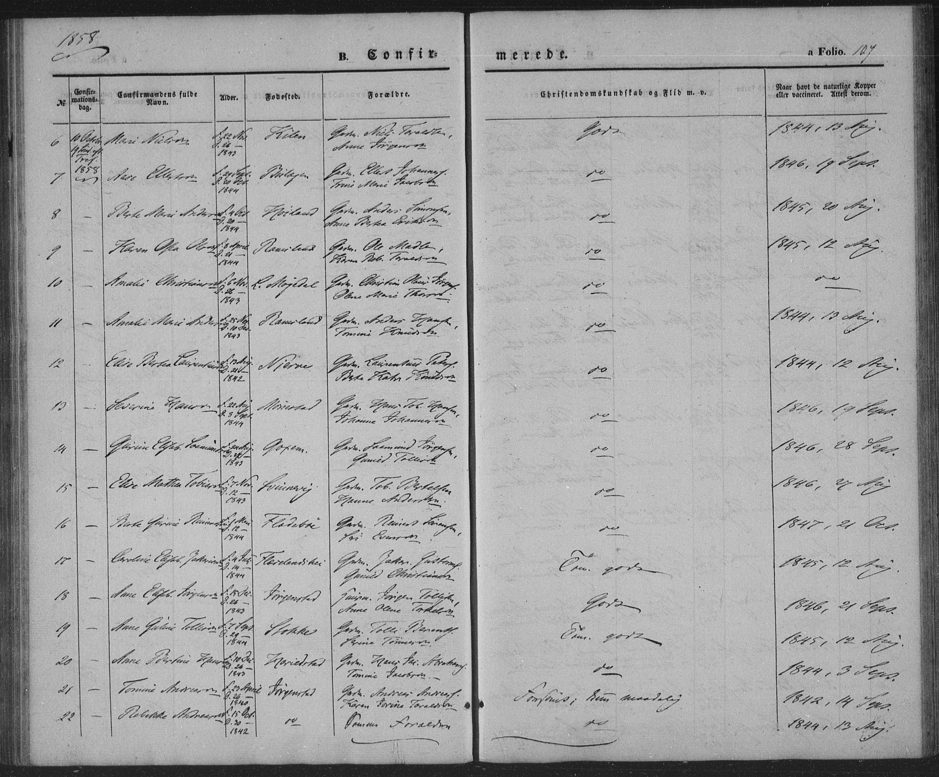 Sør-Audnedal sokneprestkontor, AV/SAK-1111-0039/F/Fa/Faa/L0002: Ministerialbok nr. A 2, 1848-1867, s. 107