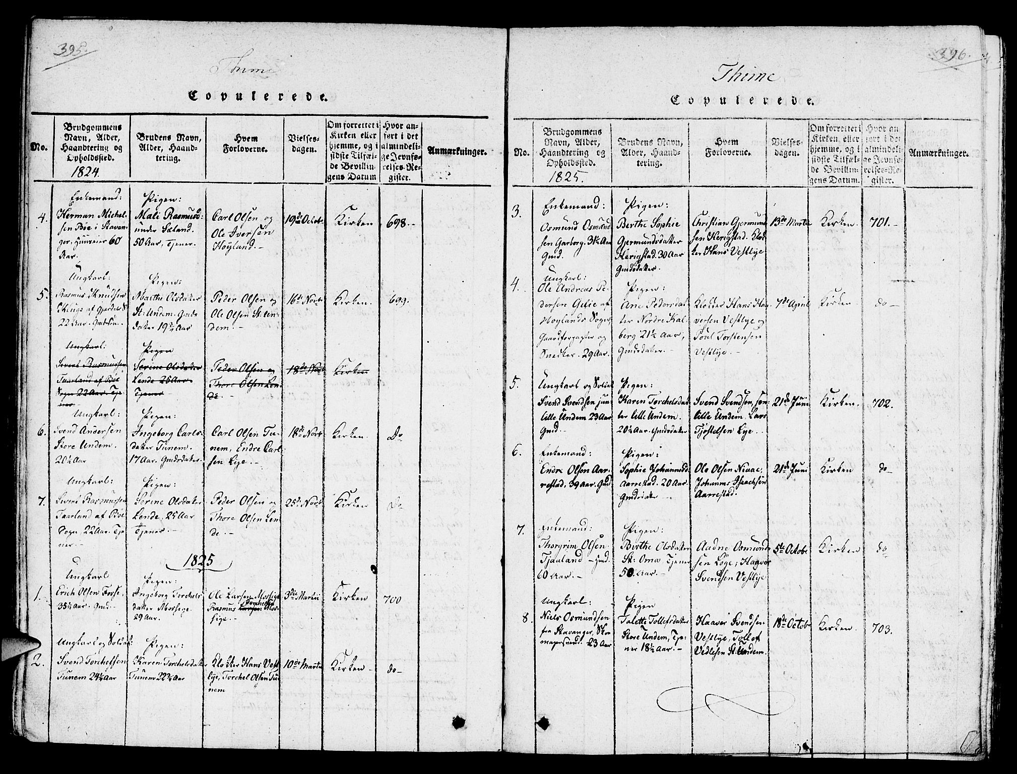 Lye sokneprestkontor, AV/SAST-A-101794/001/30/30BA/L0003: Ministerialbok nr. A 3 /1, 1816-1826, s. 395-396