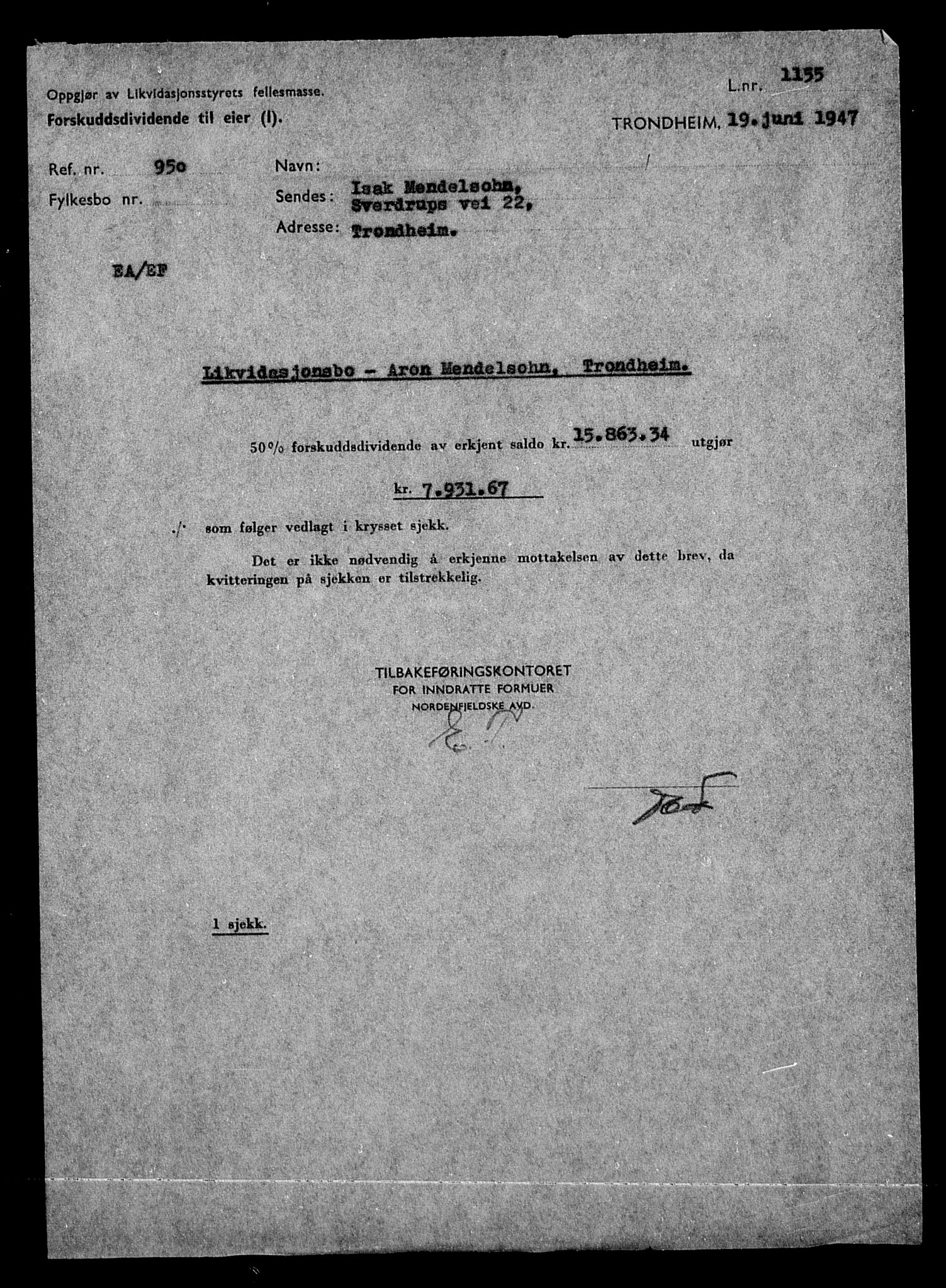 Justisdepartementet, Tilbakeføringskontoret for inndratte formuer, AV/RA-S-1564/H/Hc/Hca/L0903: --, 1945-1947, s. 588