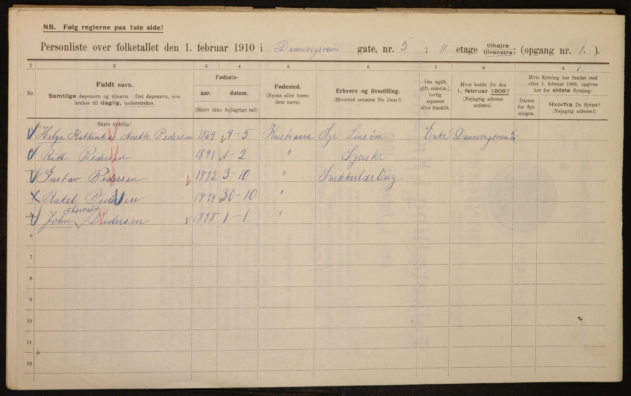 OBA, Kommunal folketelling 1.2.1910 for Kristiania, 1910, s. 14445