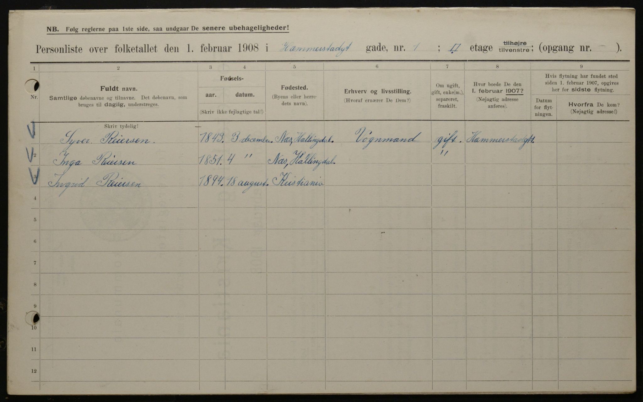 OBA, Kommunal folketelling 1.2.1908 for Kristiania kjøpstad, 1908, s. 31125