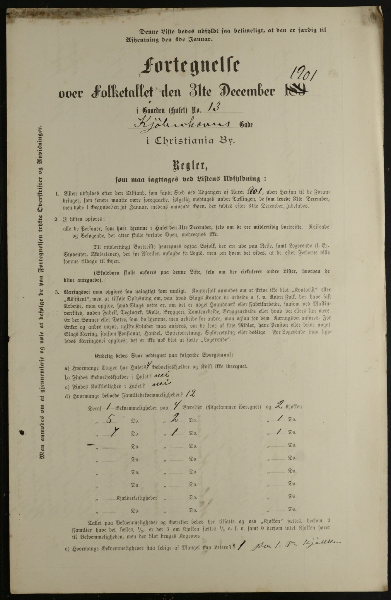 OBA, Kommunal folketelling 31.12.1901 for Kristiania kjøpstad, 1901, s. 8487