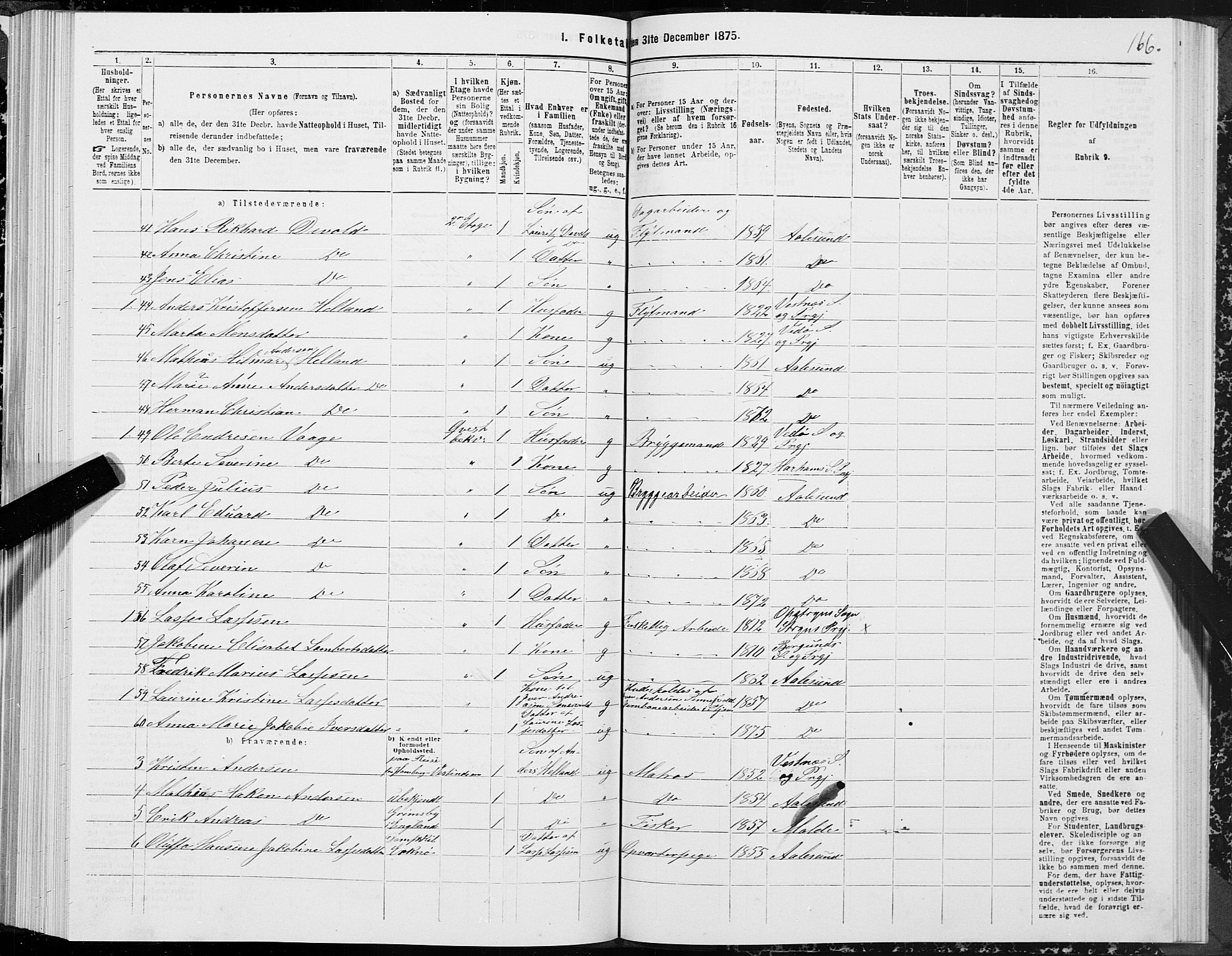 SAT, Folketelling 1875 for 1501P Ålesund prestegjeld, 1875, s. 1166