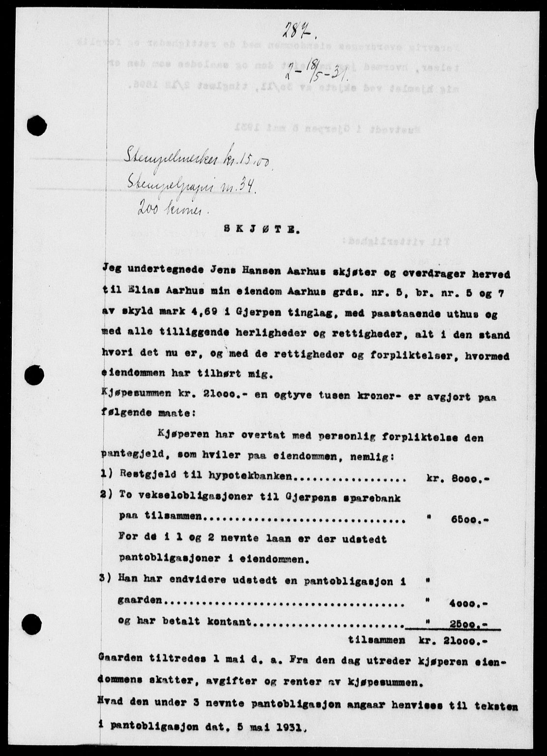 Gjerpen sorenskriveri, SAKO/A-216/G/Ga/Gaa/L0054: Pantebok nr. I 54-56, 1930-1931, s. 287, Tingl.dato: 18.05.1931