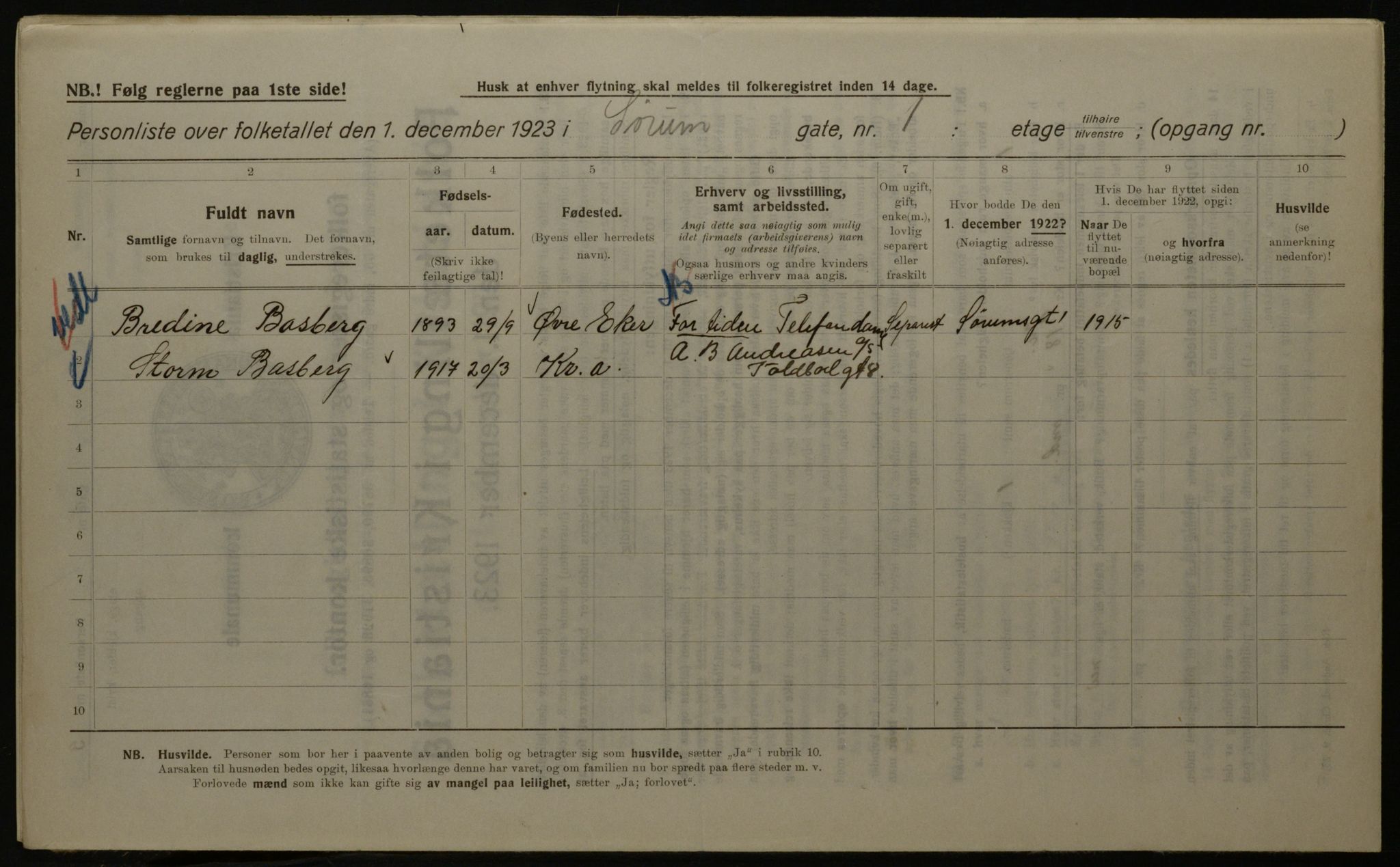 OBA, Kommunal folketelling 1.12.1923 for Kristiania, 1923, s. 118297