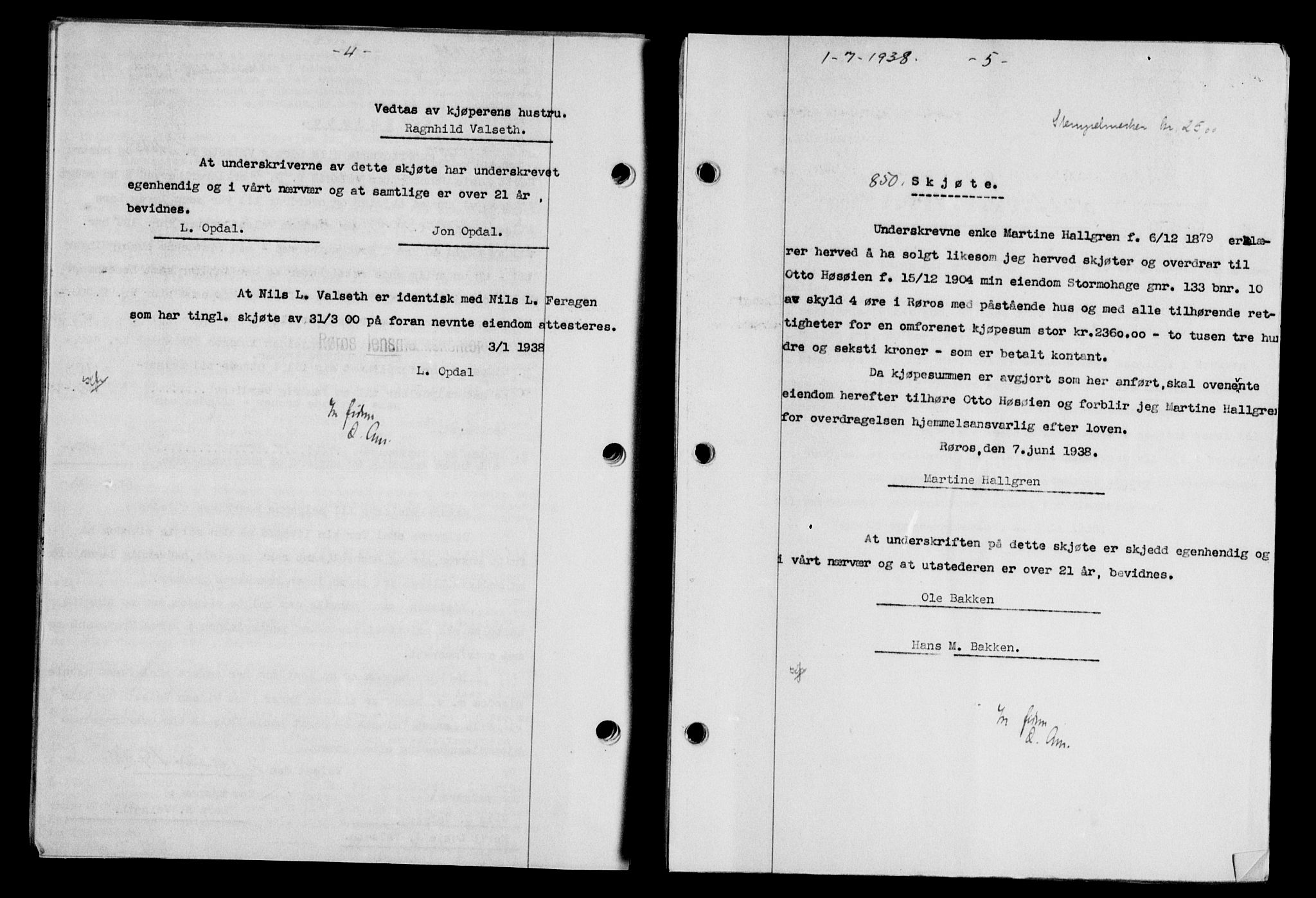 Gauldal sorenskriveri, SAT/A-0014/1/2/2C/L0049: Pantebok nr. 53, 1938-1938, Dagboknr: 850/1938