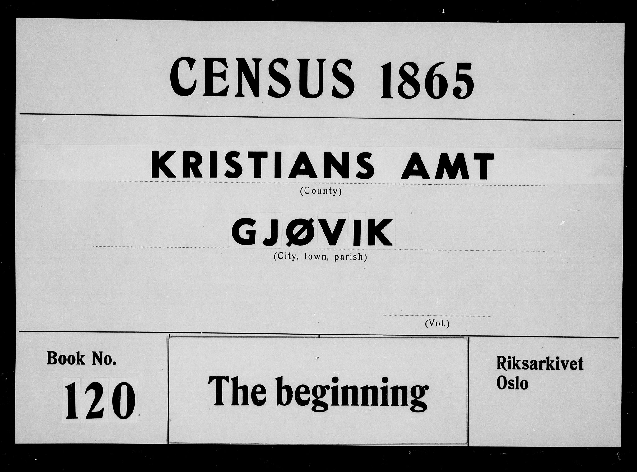 RA, Folketelling 1865 for 0502B Vardal prestegjeld, Gjøvik kjøpstad, 1865, s. 1